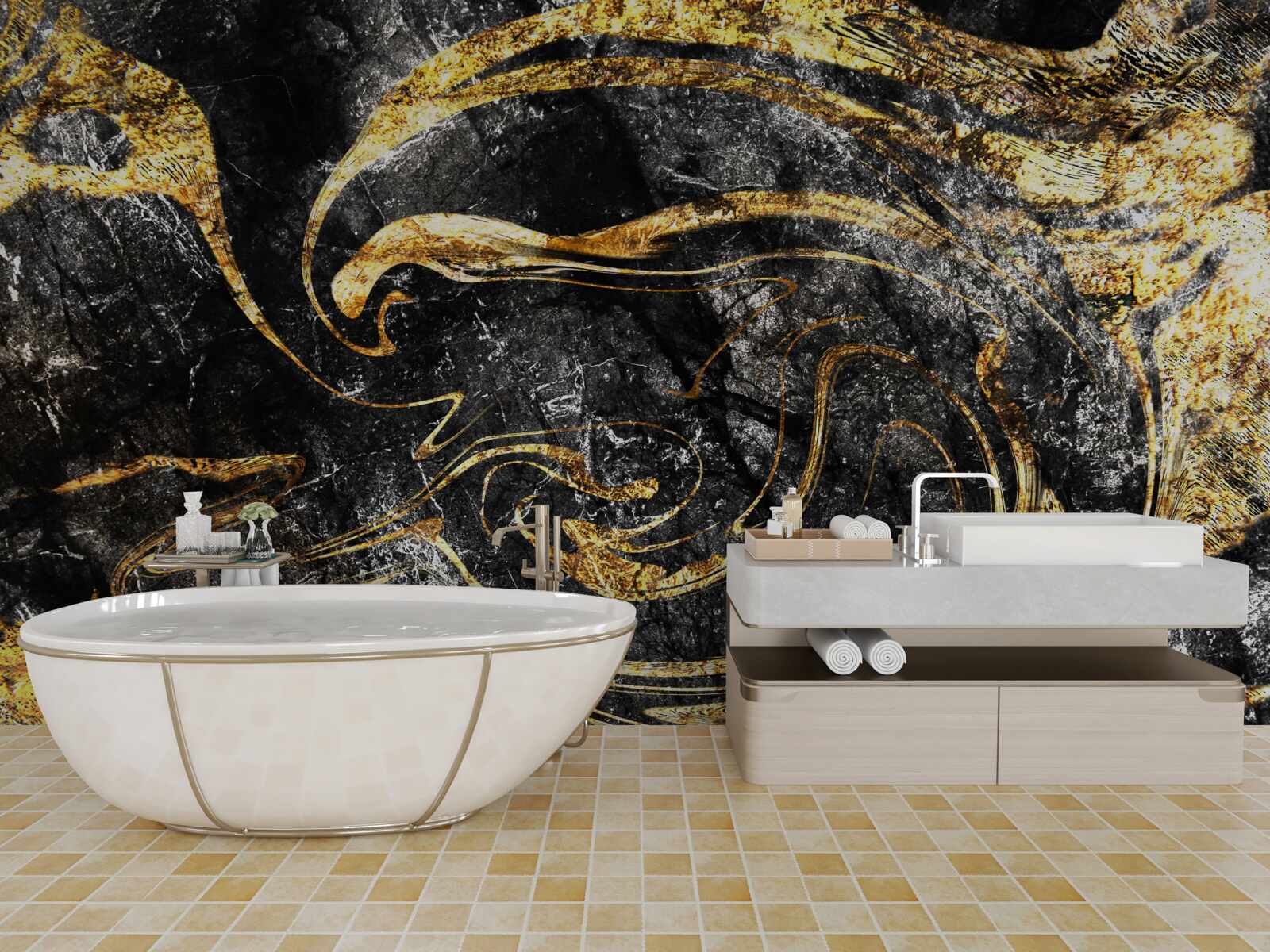 Fotobehang zwartgoud marmeren textuur van uitstekende kwaliteit