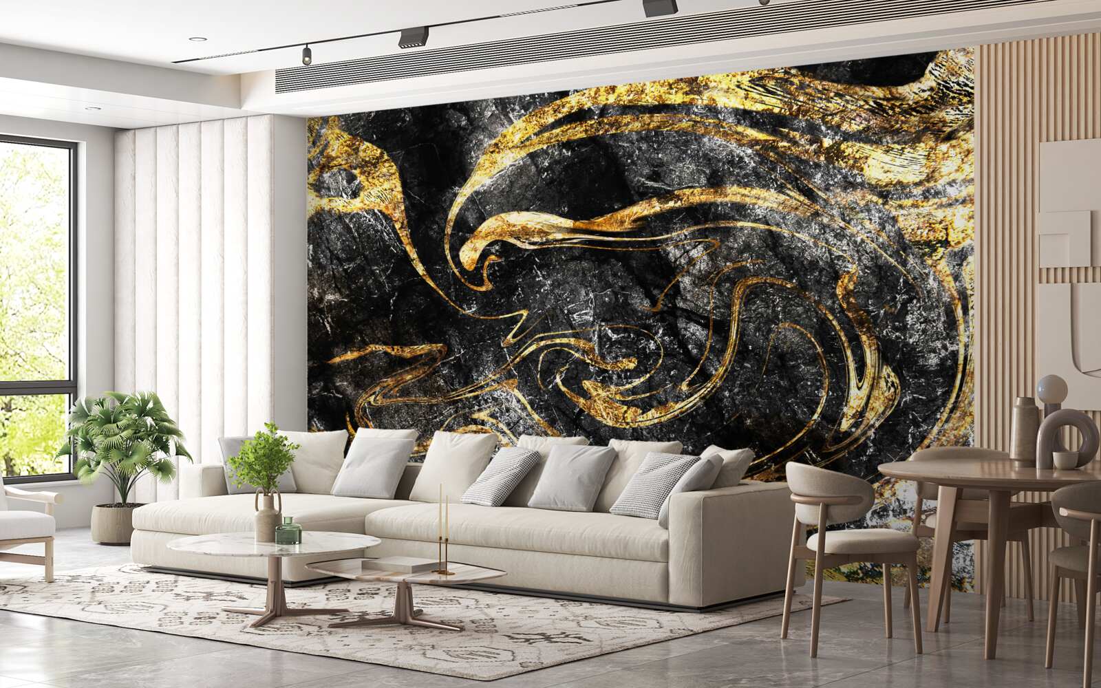 Fotobehang zwartgoud marmeren textuur van uitstekende kwaliteit