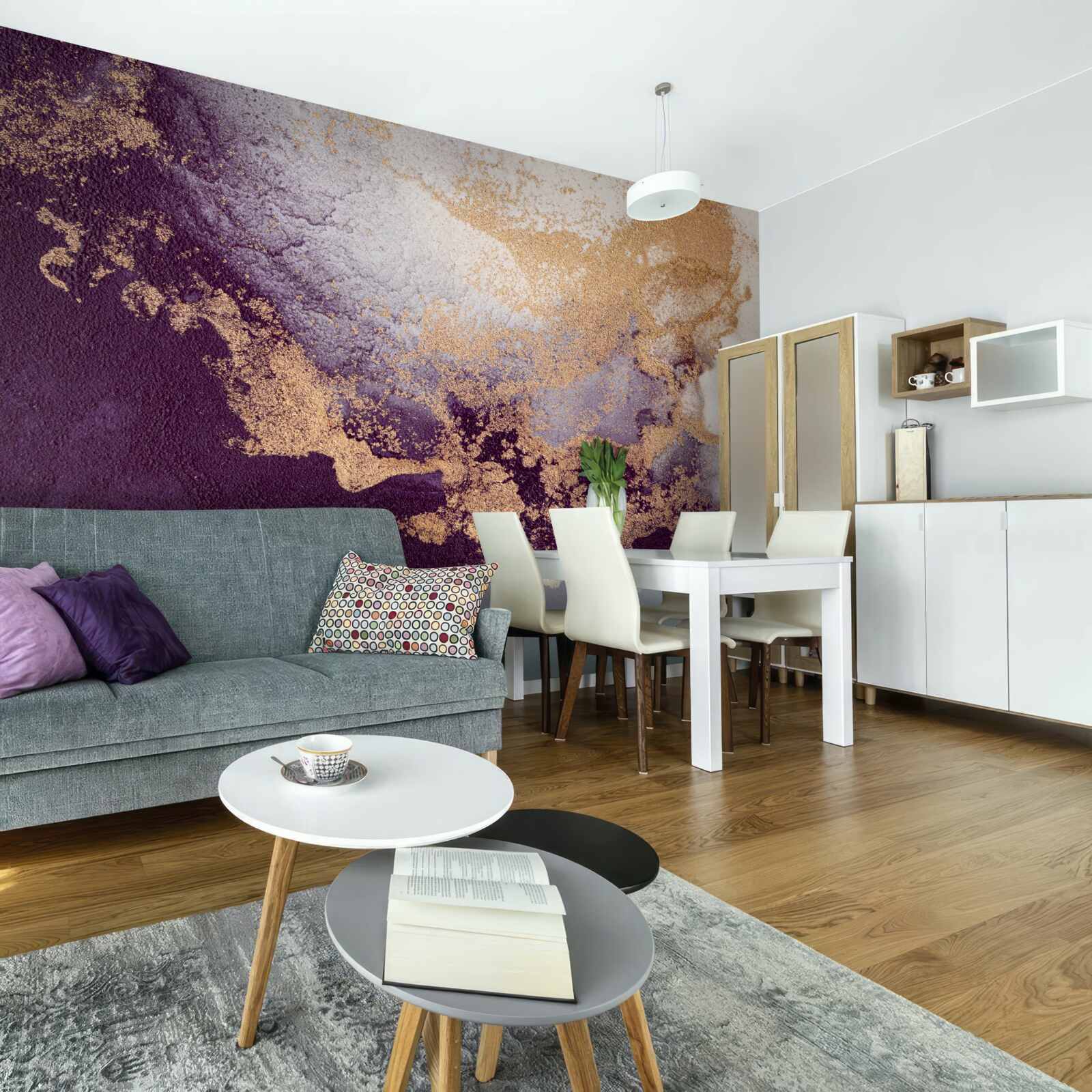 Fotobehang gouden en violette afbeelding