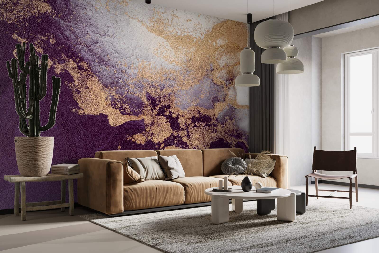 Fotobehang gouden en violette afbeelding