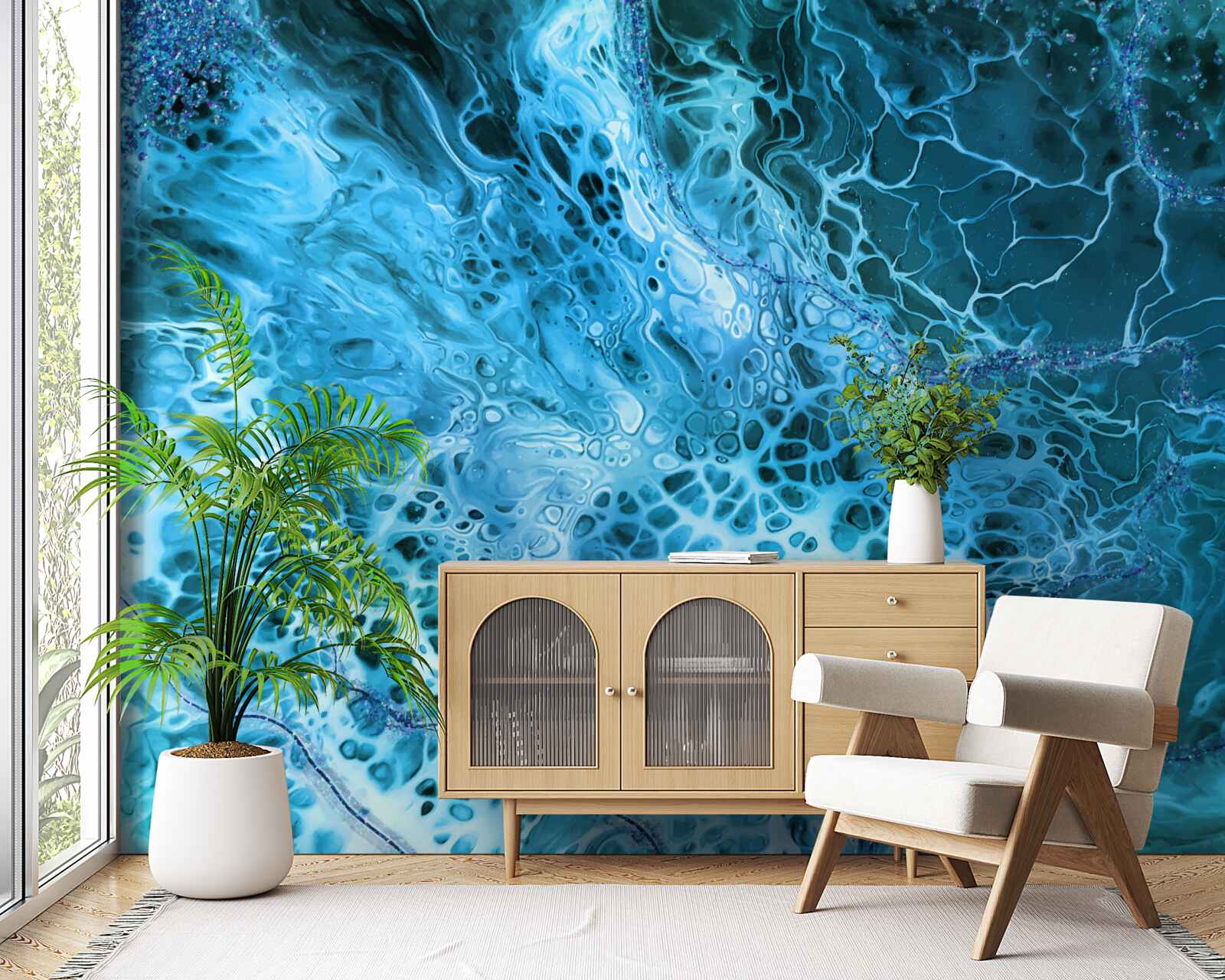 Fotobehang acryl knollen in blauw