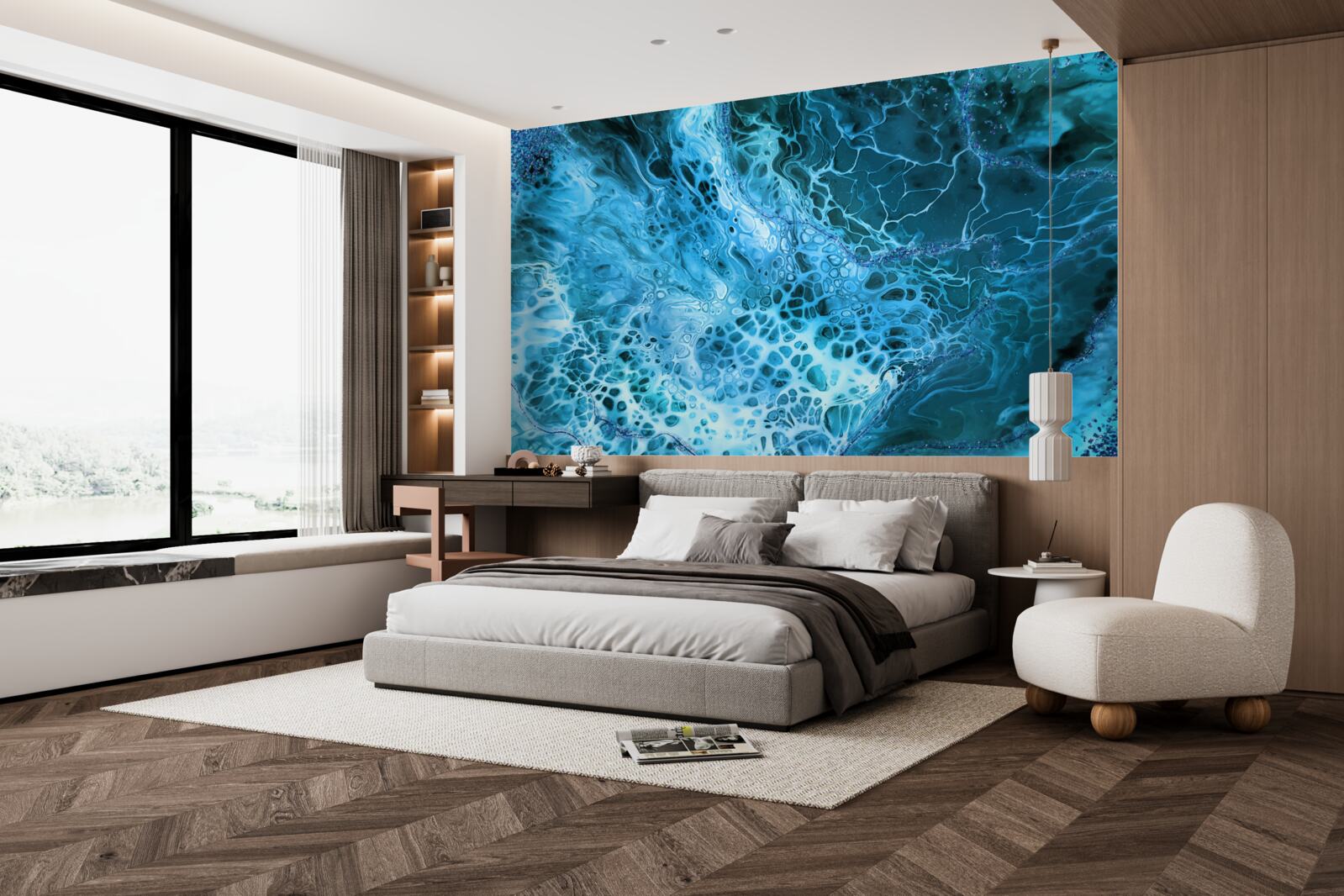 Fotobehang acryl knollen in blauw