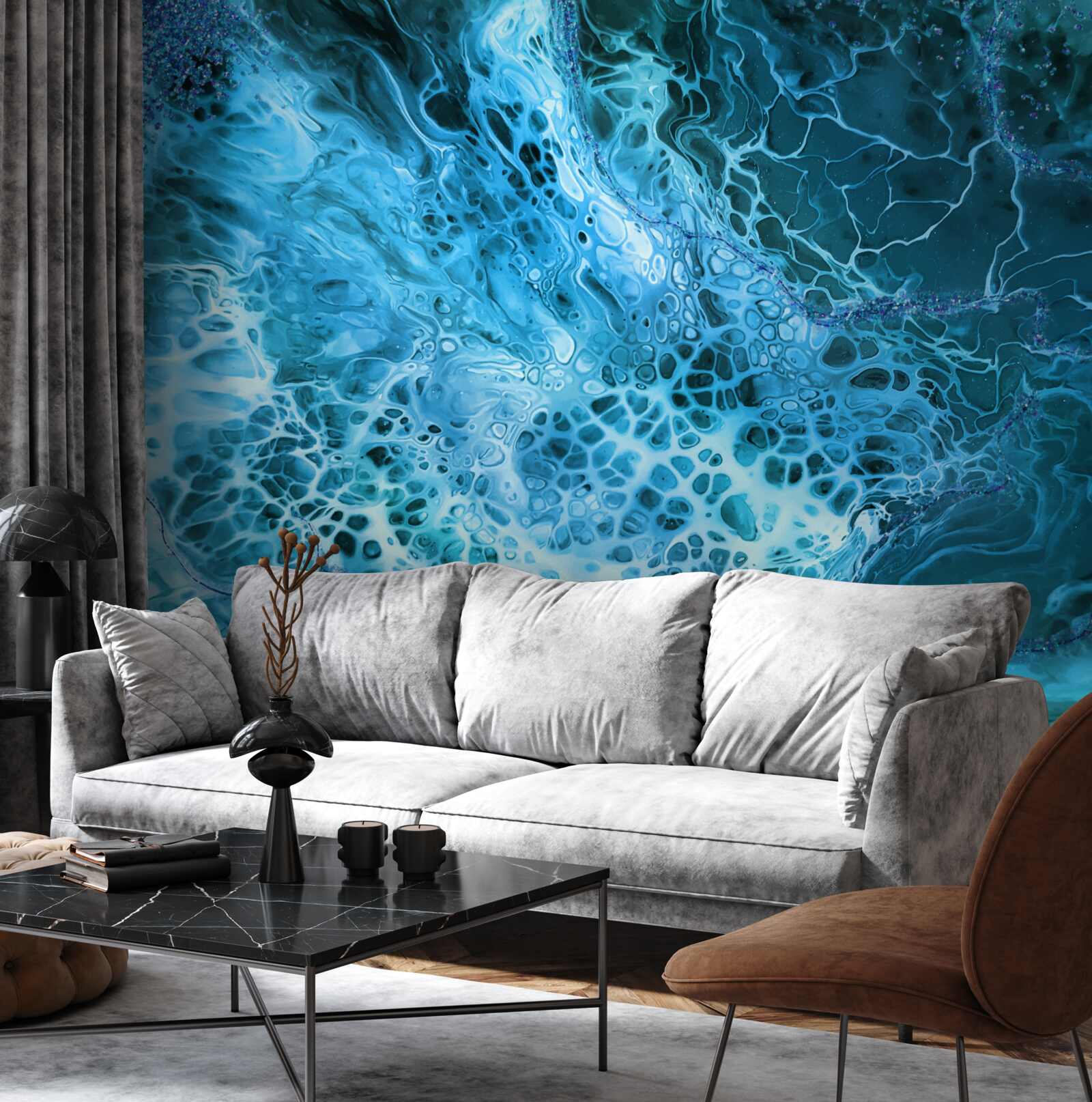 Fotobehang acryl knollen in blauw