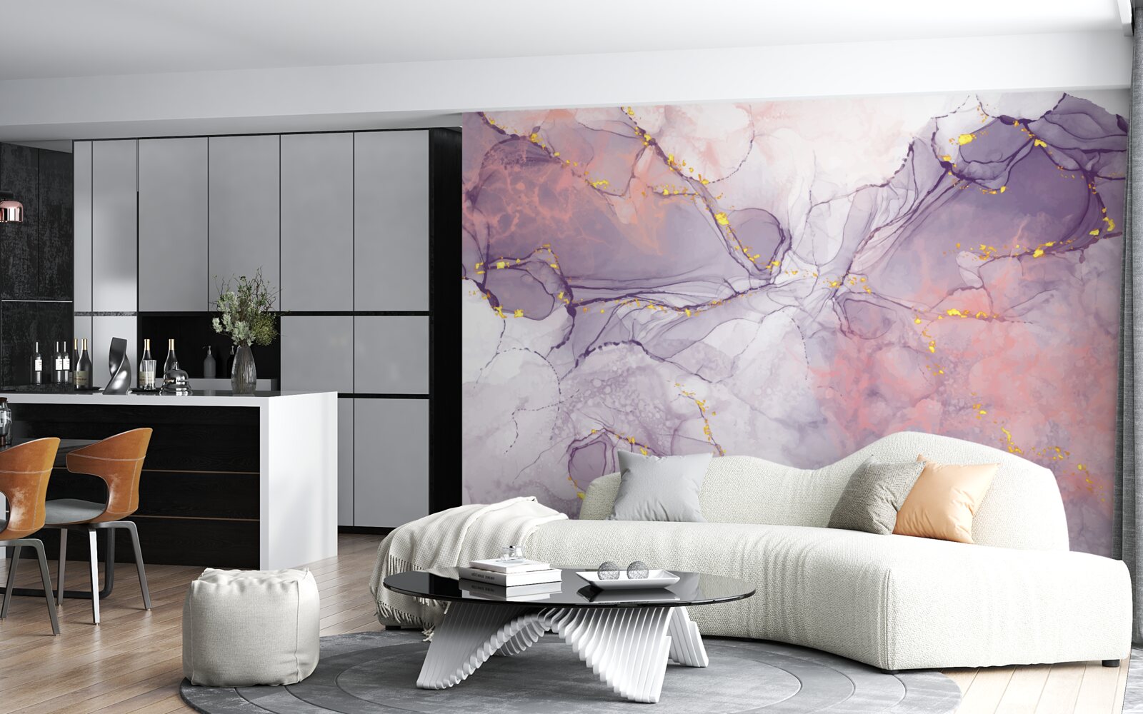 Fotobehang gemarmerde achtergrond in roze en lila tinten