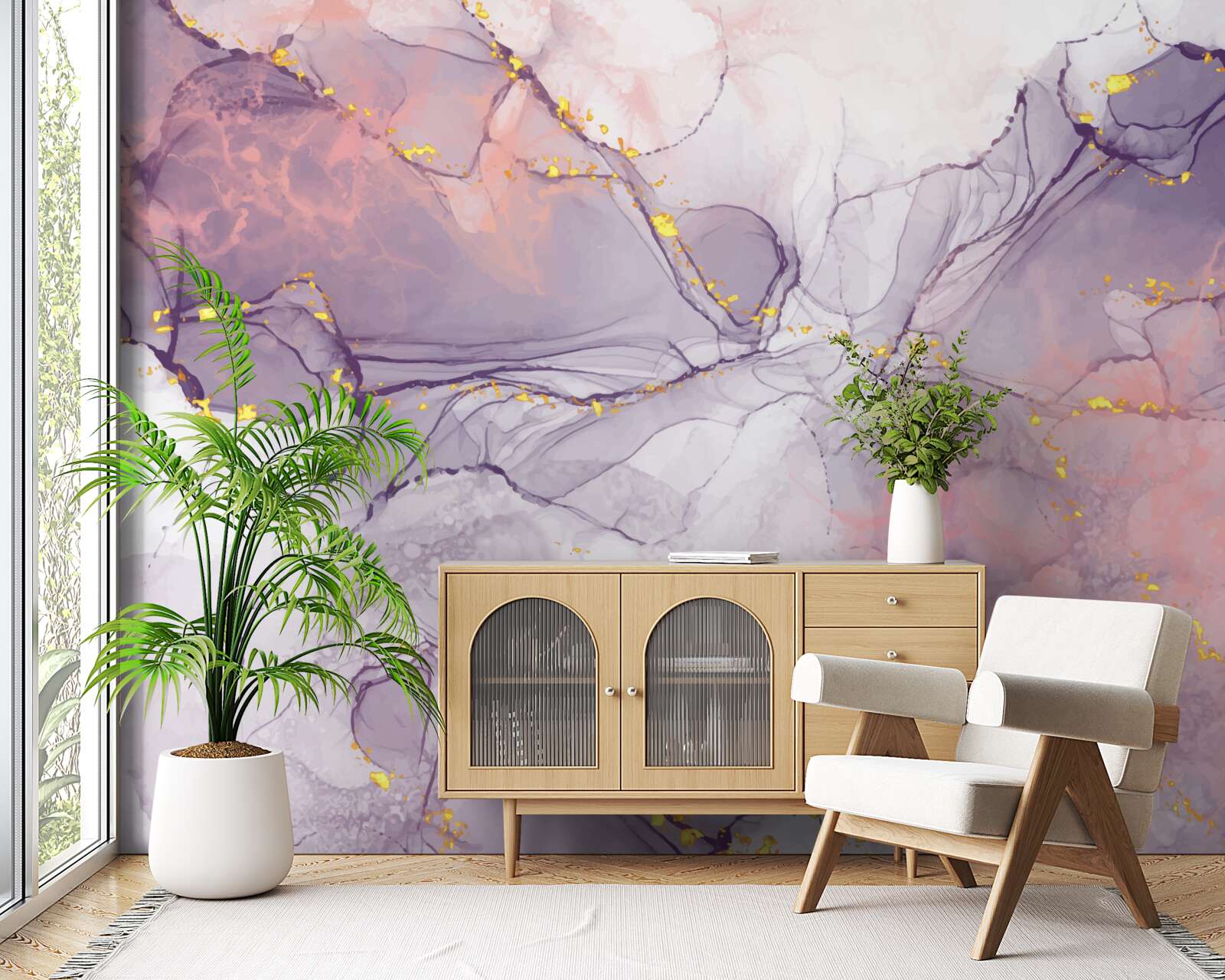 Fotobehang gemarmerde achtergrond in roze en lila tinten