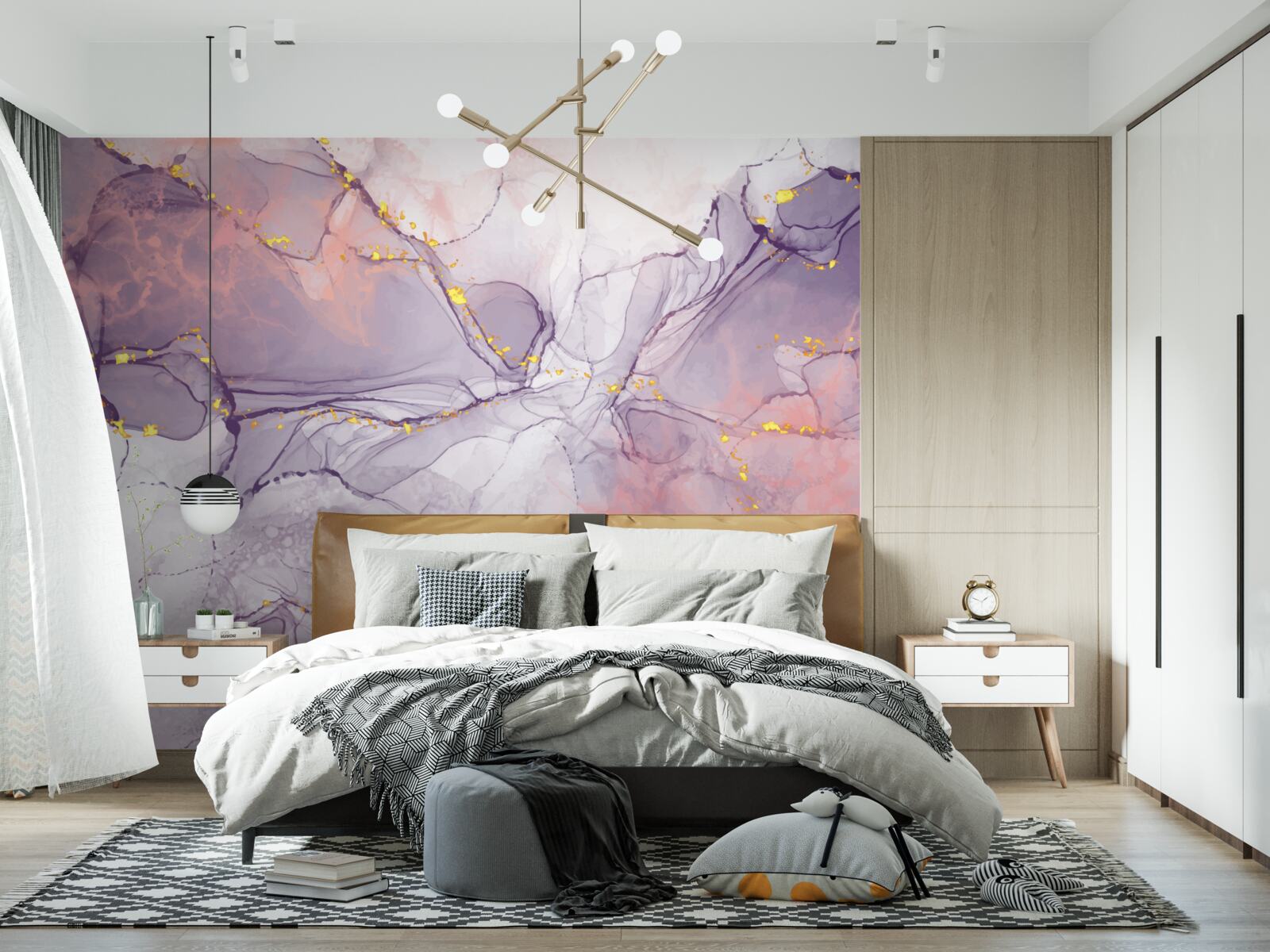 Fotobehang gemarmerde achtergrond in roze en lila tinten