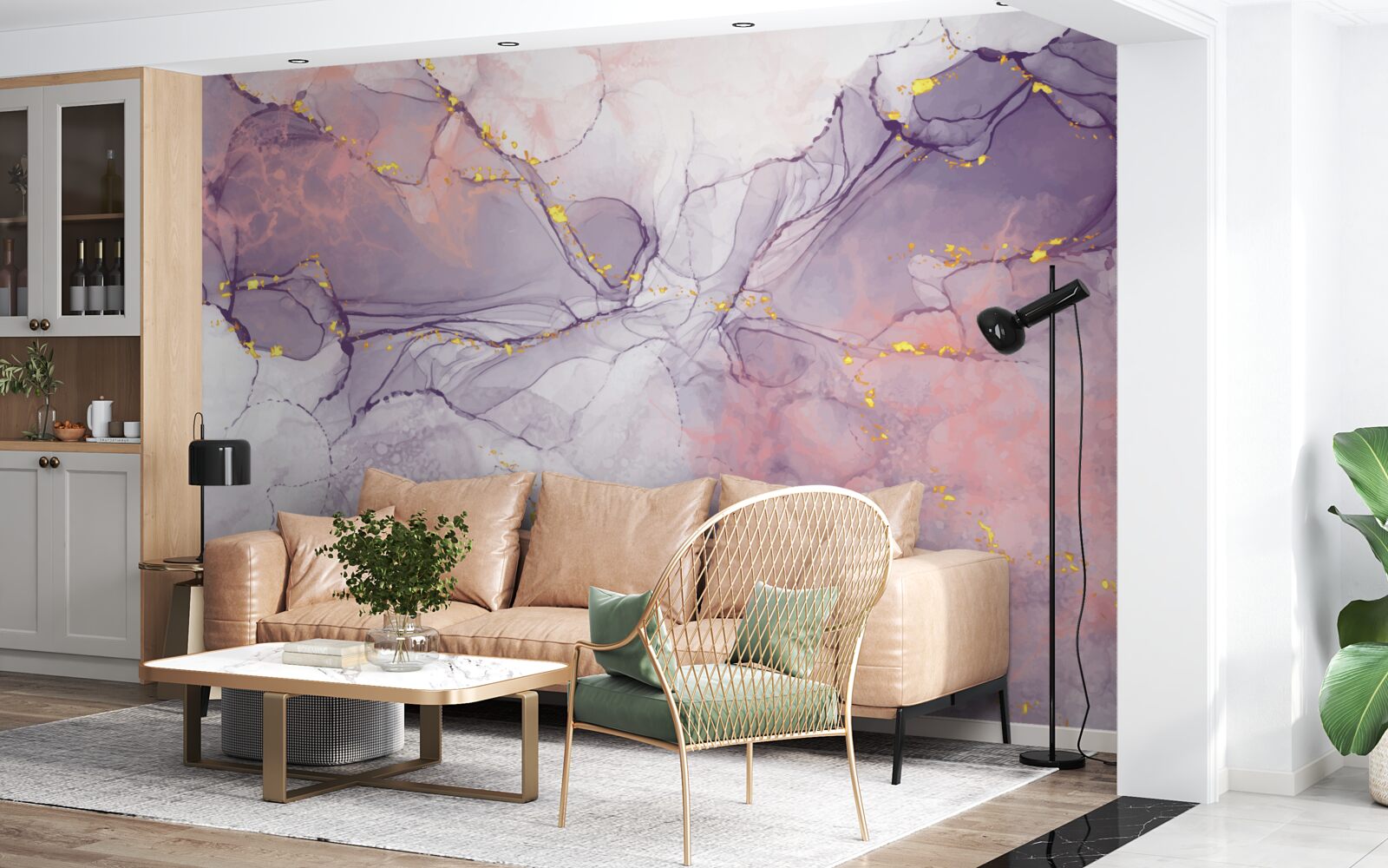 Fotobehang gemarmerde achtergrond in roze en lila tinten