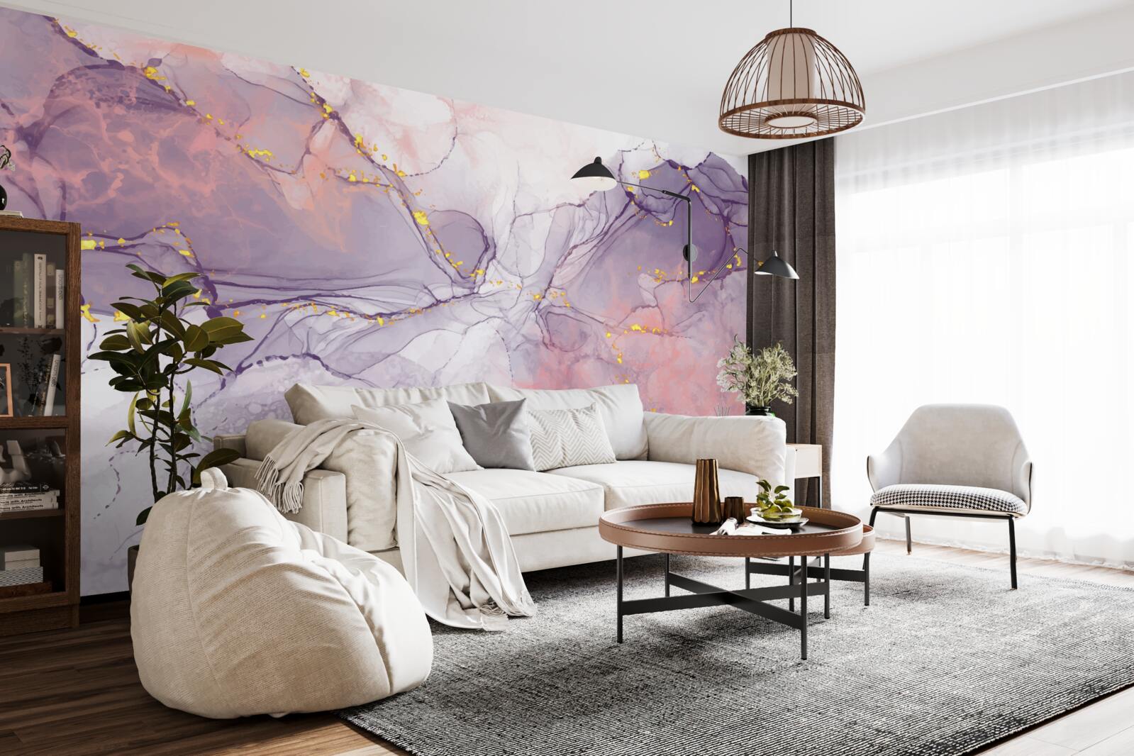 Fotobehang gemarmerde achtergrond in roze en lila tinten