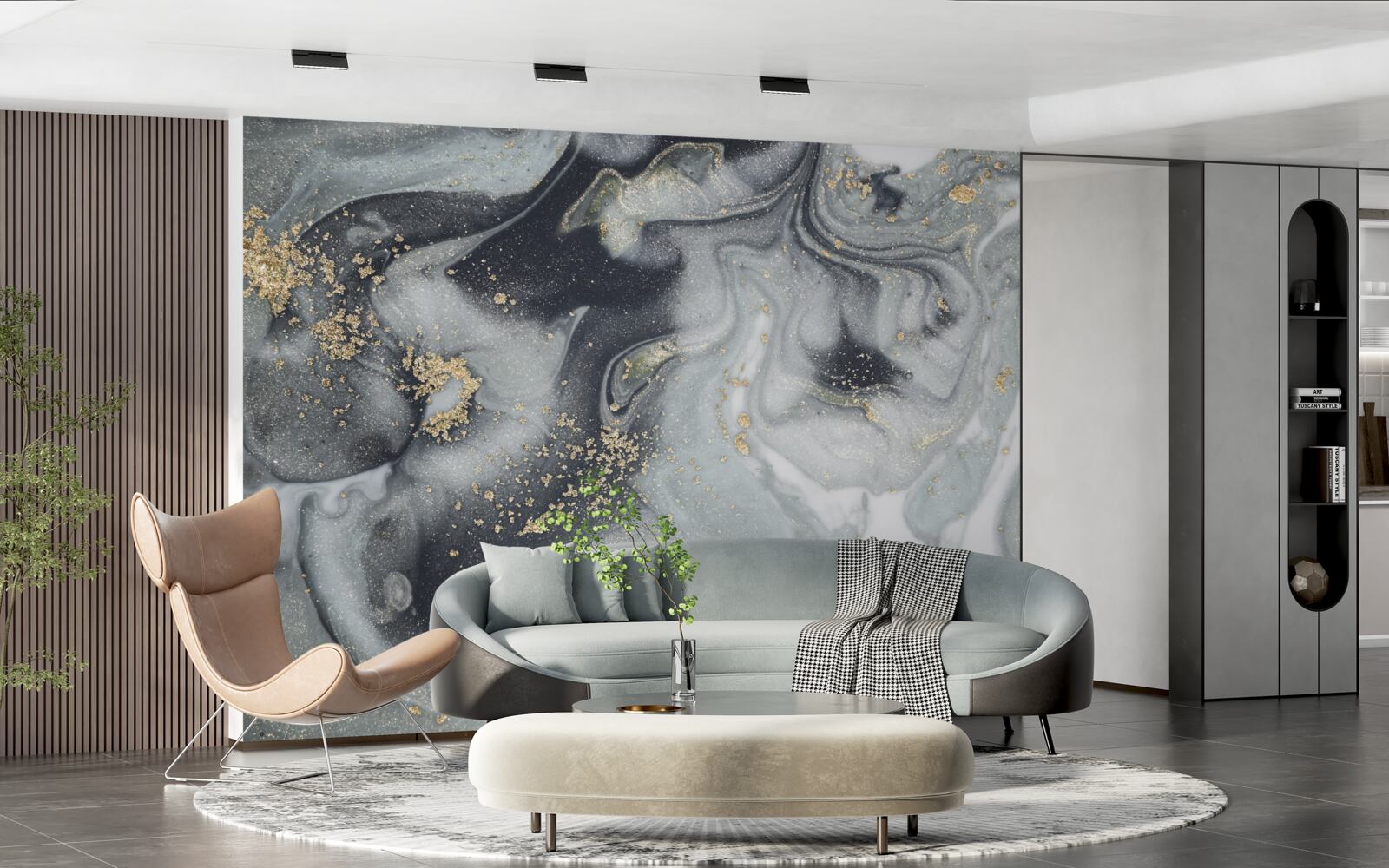 Fotobehang gouden zandkorrels op een grijs marmeren oppervlak