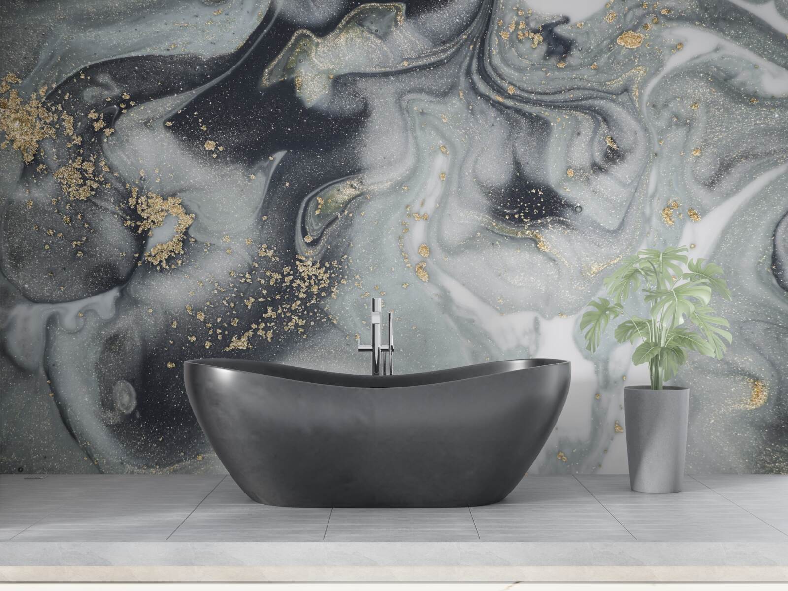 Fotobehang gouden zandkorrels op een grijs marmeren oppervlak
