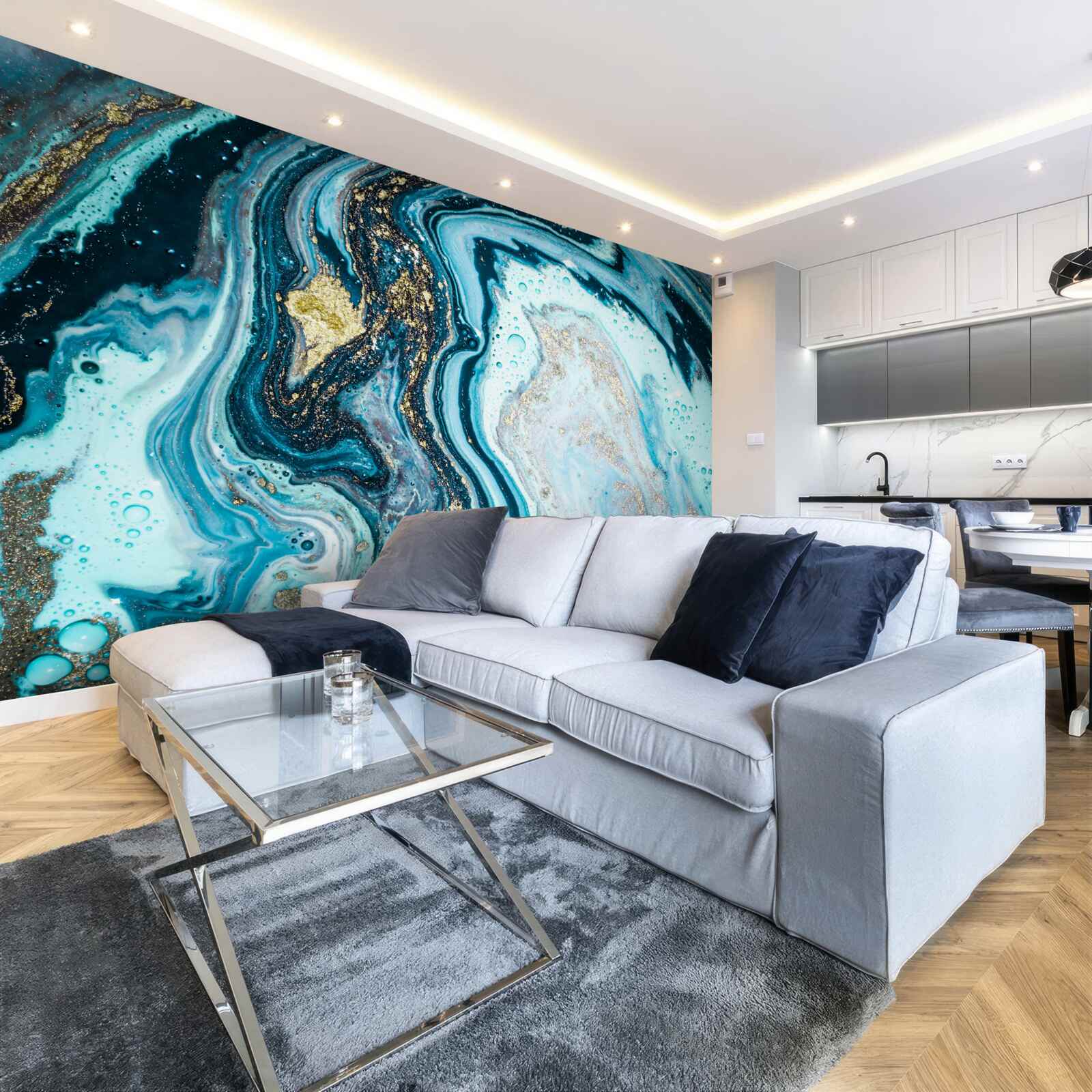 Fotobehang imitatie turkoois steen