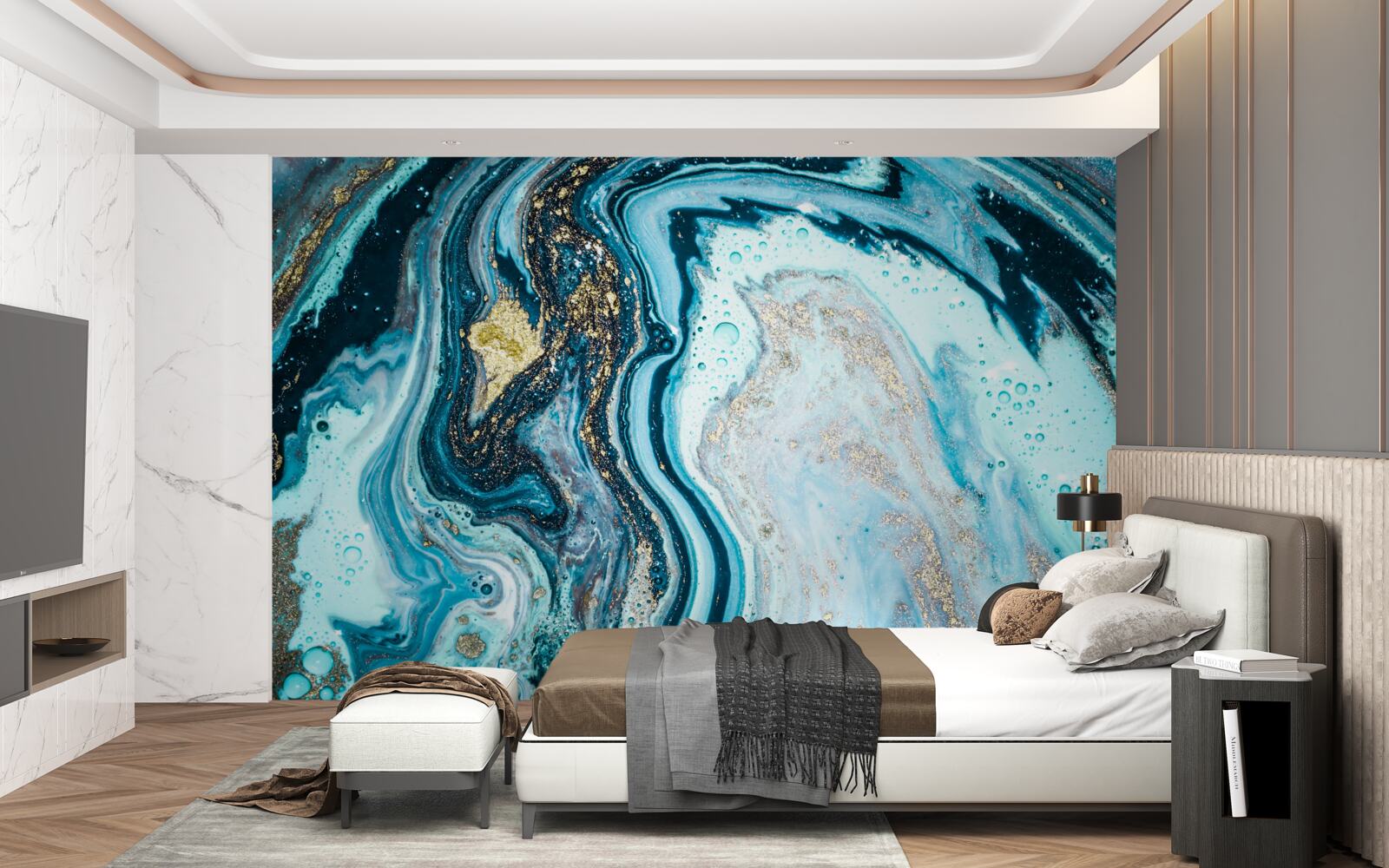 Fotobehang imitatie turkoois steen