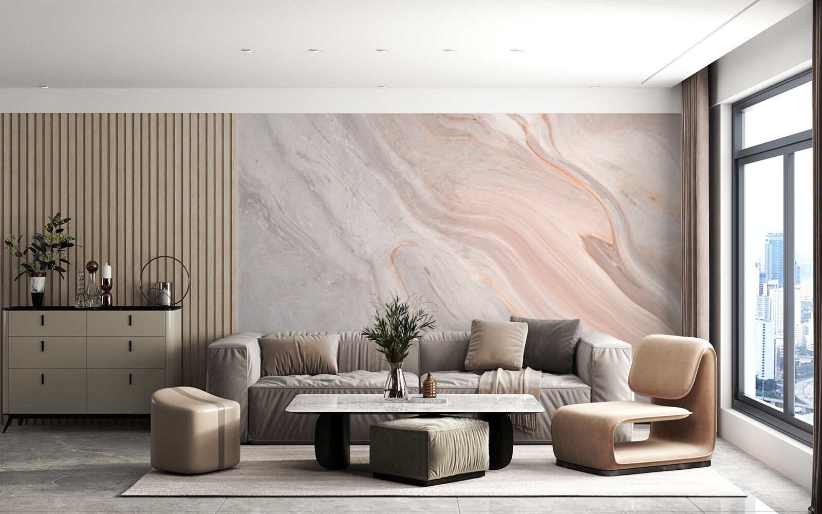 Fotobehang zacht marmer in poedertinten