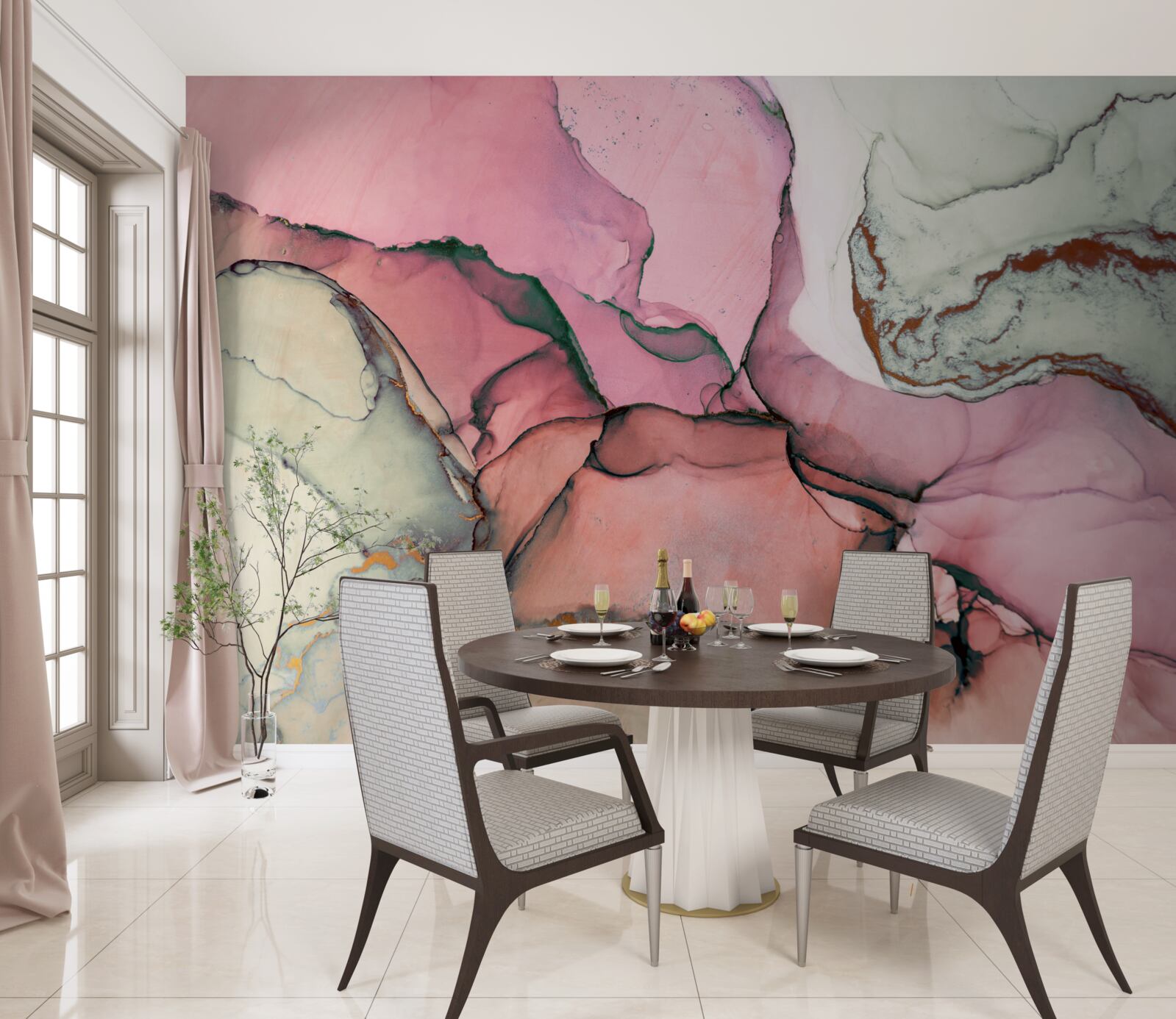 Fotobehang marmer in roze tinten, abstract geïnspireerd