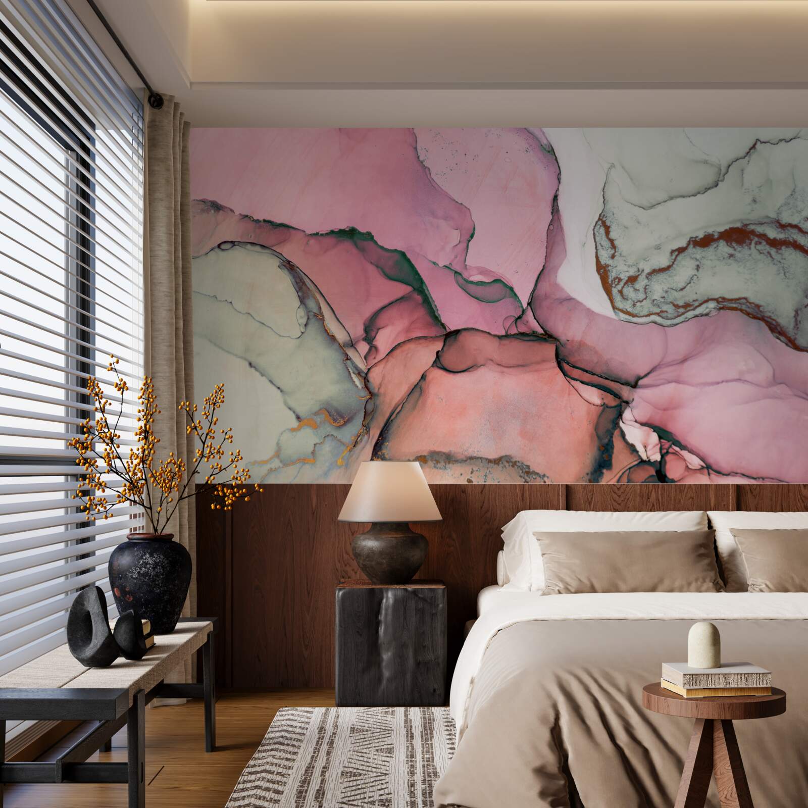 Fotobehang marmer in roze tinten, abstract geïnspireerd