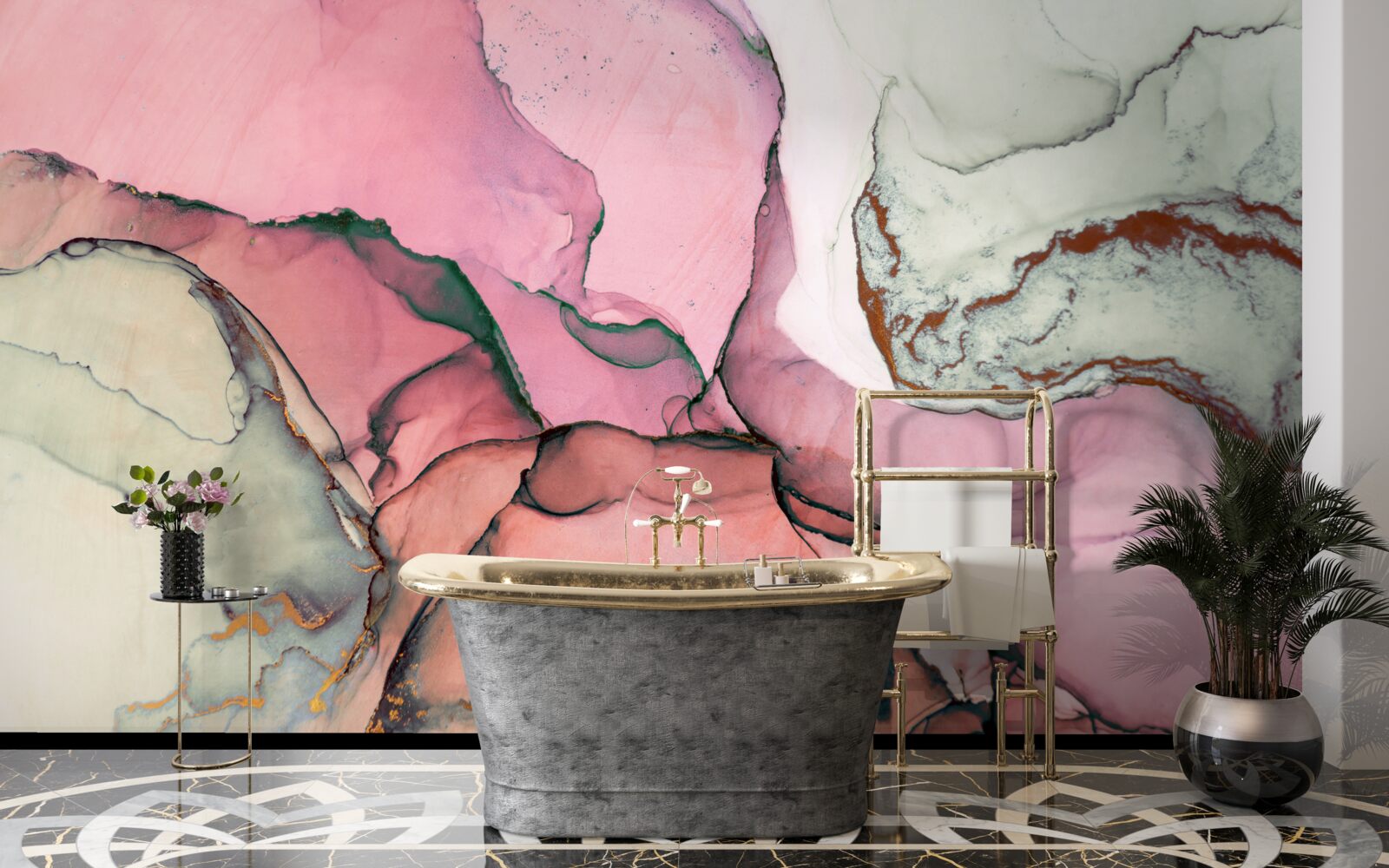 Fotobehang marmer in roze tinten, abstract geïnspireerd