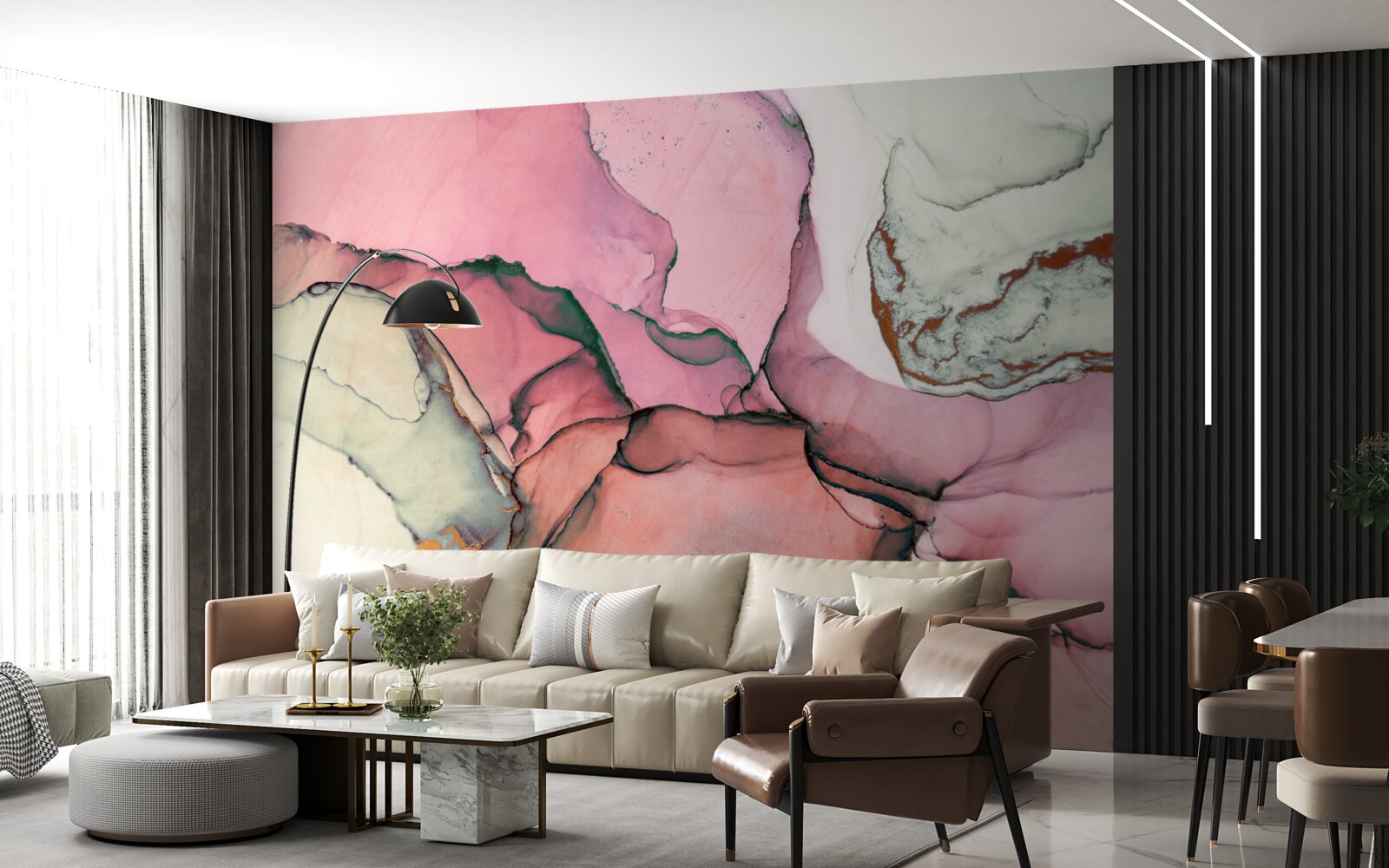 Fotobehang marmer in roze tinten, abstract geïnspireerd