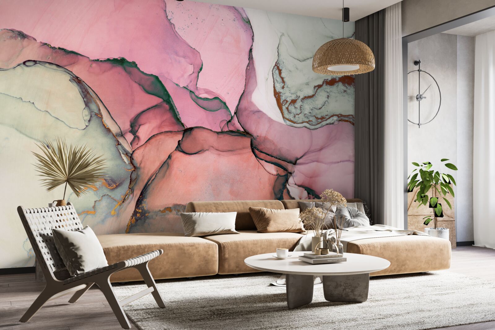 Fotobehang marmer in roze tinten, abstract geïnspireerd