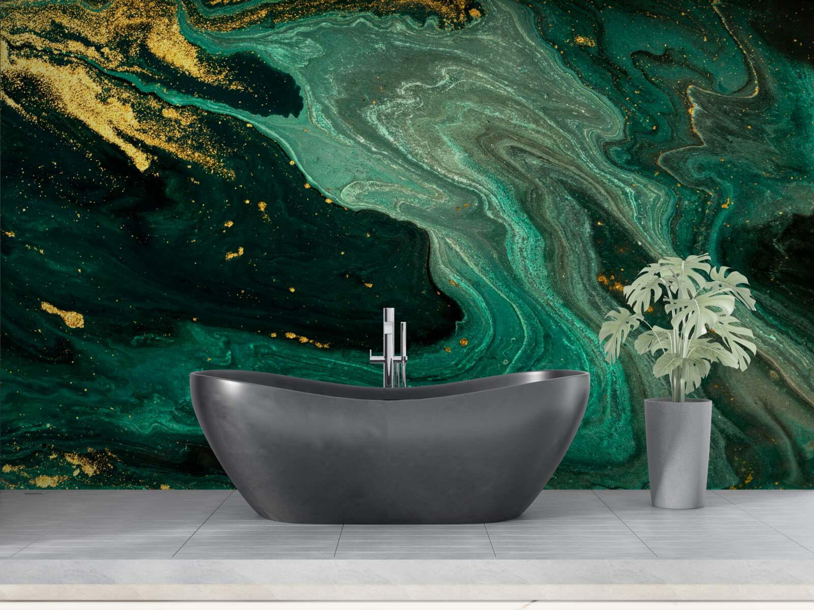 Fotobehang gouden patronen op een smaragdgroene achtergrond