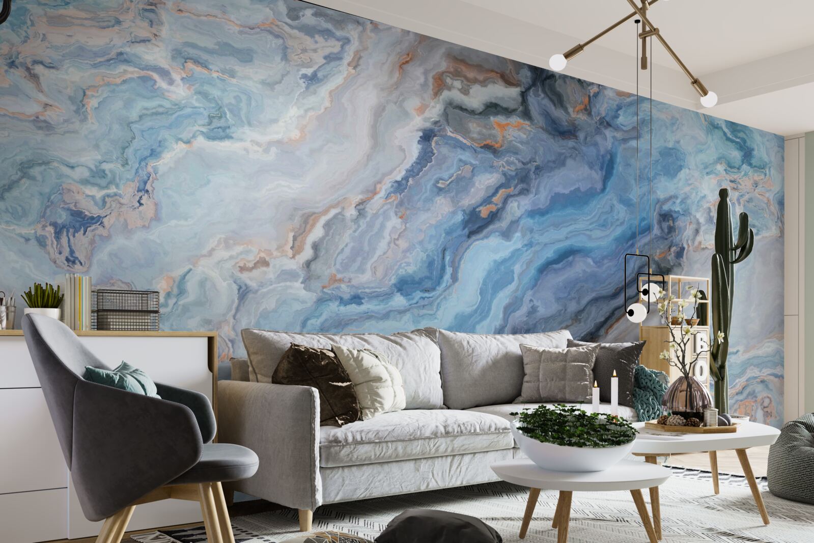 Fotobehang marmeren achtergrond met blauwachtige tint