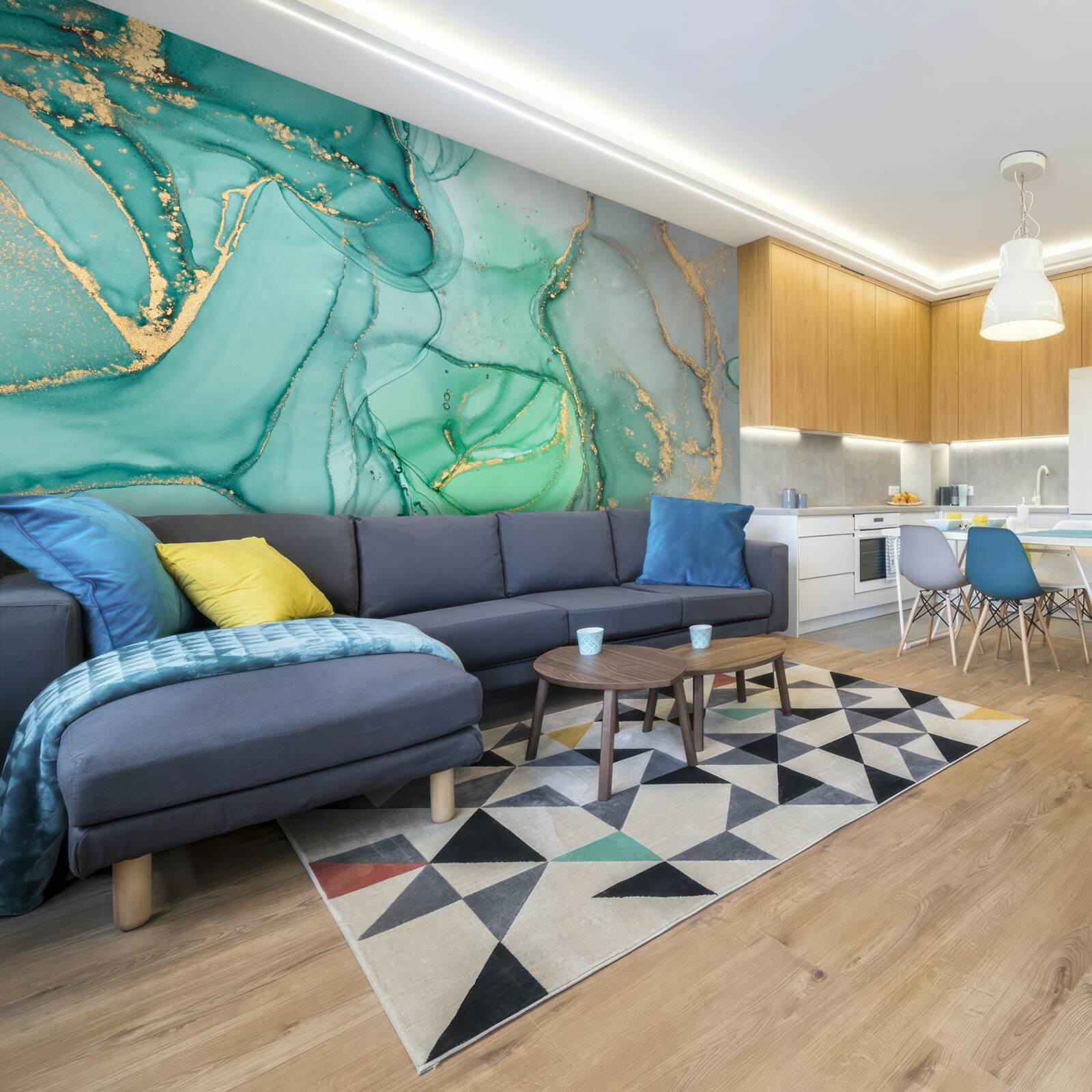 Fotobehang Smaragd abstract met goudtinten