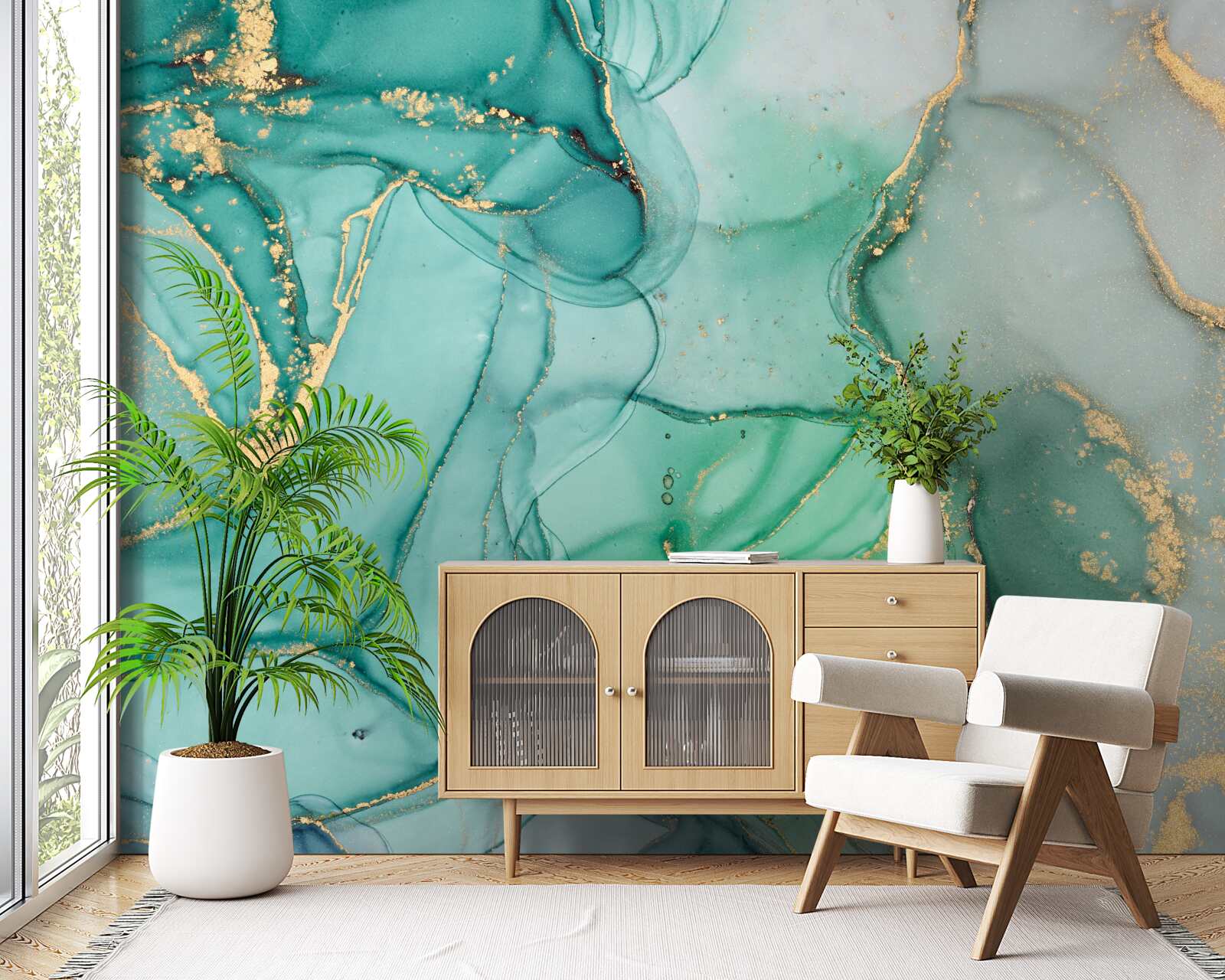 Fotobehang Smaragd abstract met goudtinten