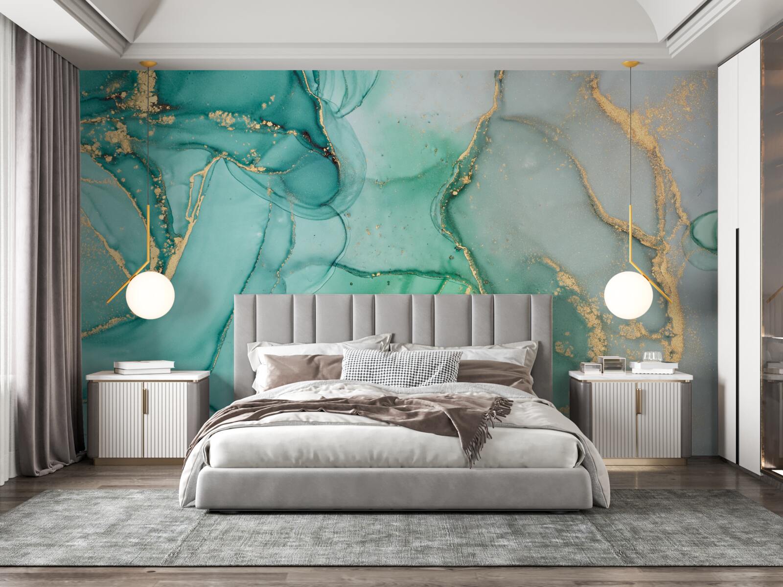 Fotobehang Smaragd abstract met goudtinten