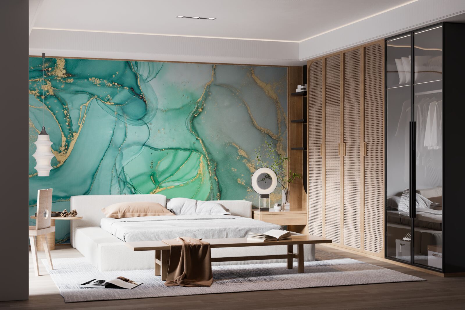 Fotobehang Smaragd abstract met goudtinten