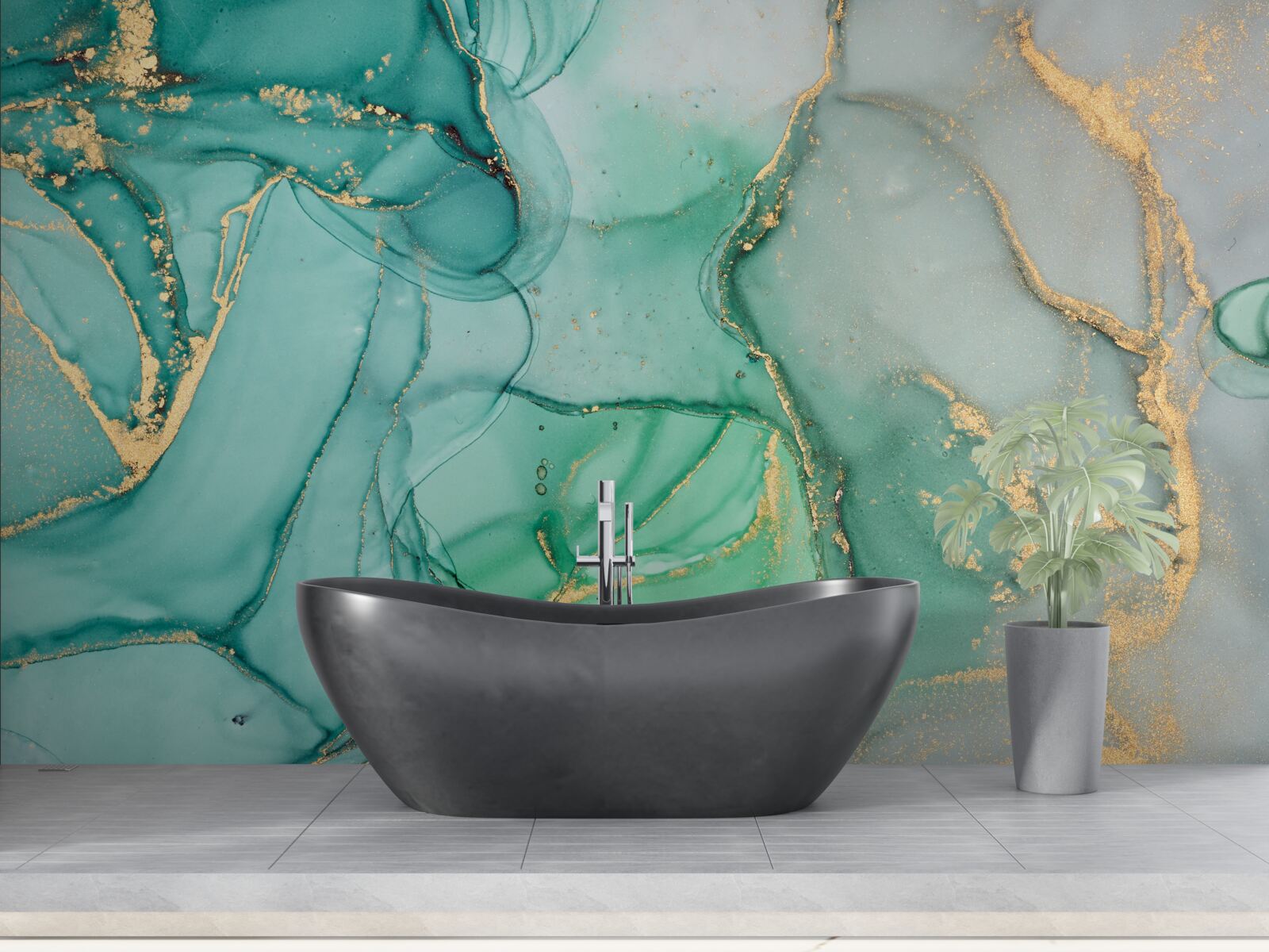 Fotobehang Smaragd abstract met goudtinten