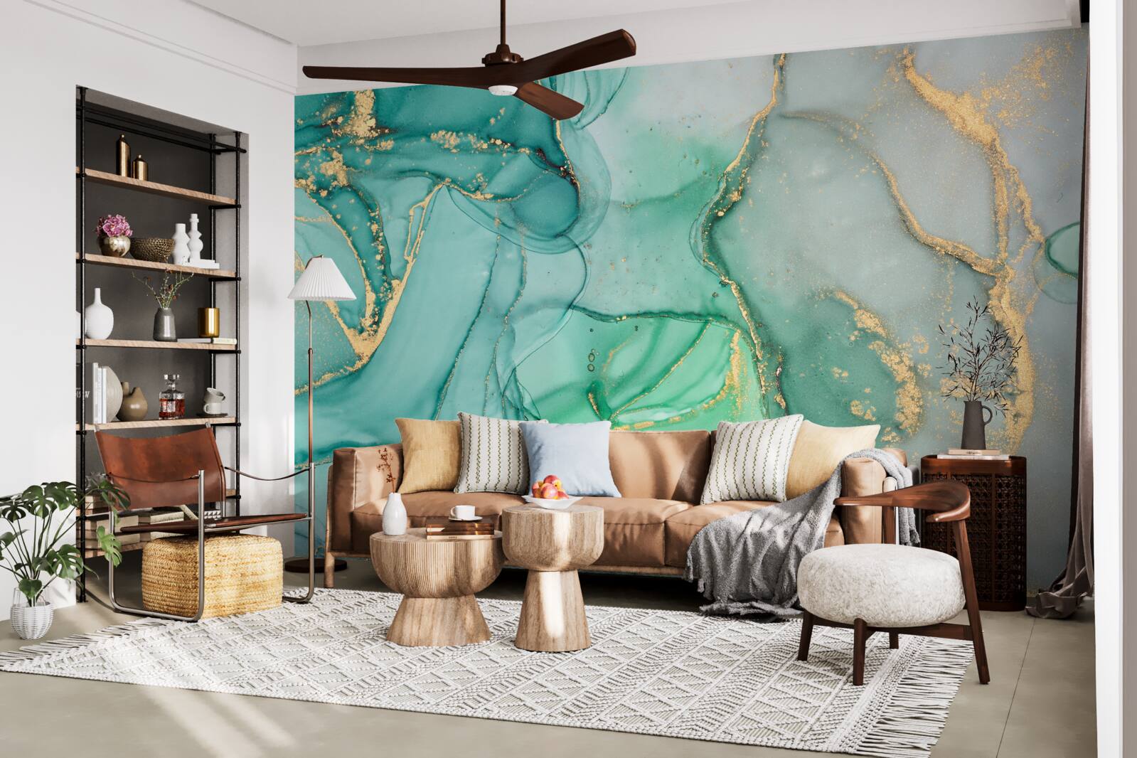 Fotobehang Smaragd abstract met goudtinten