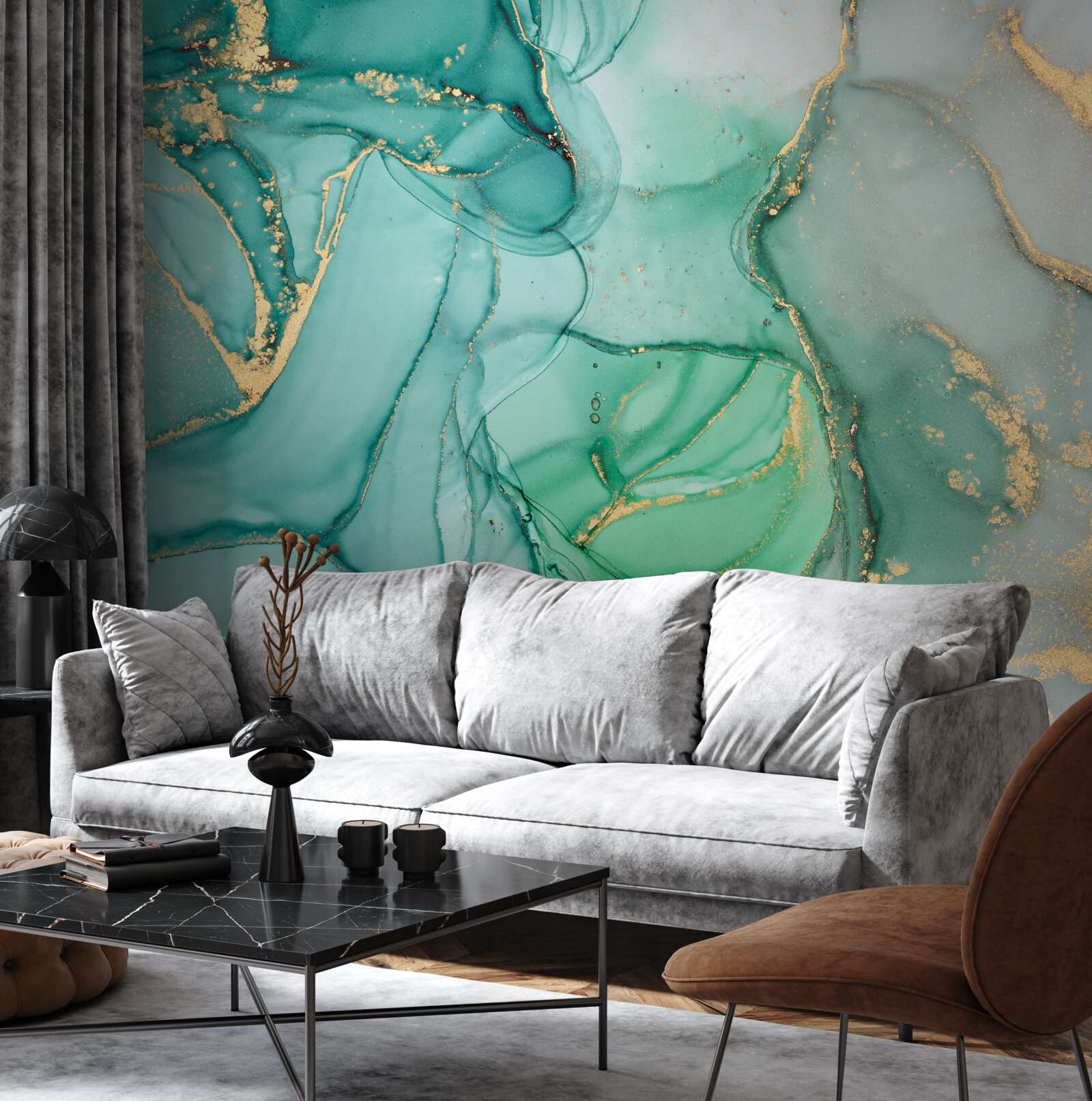 Fotobehang Smaragd abstract met goudtinten