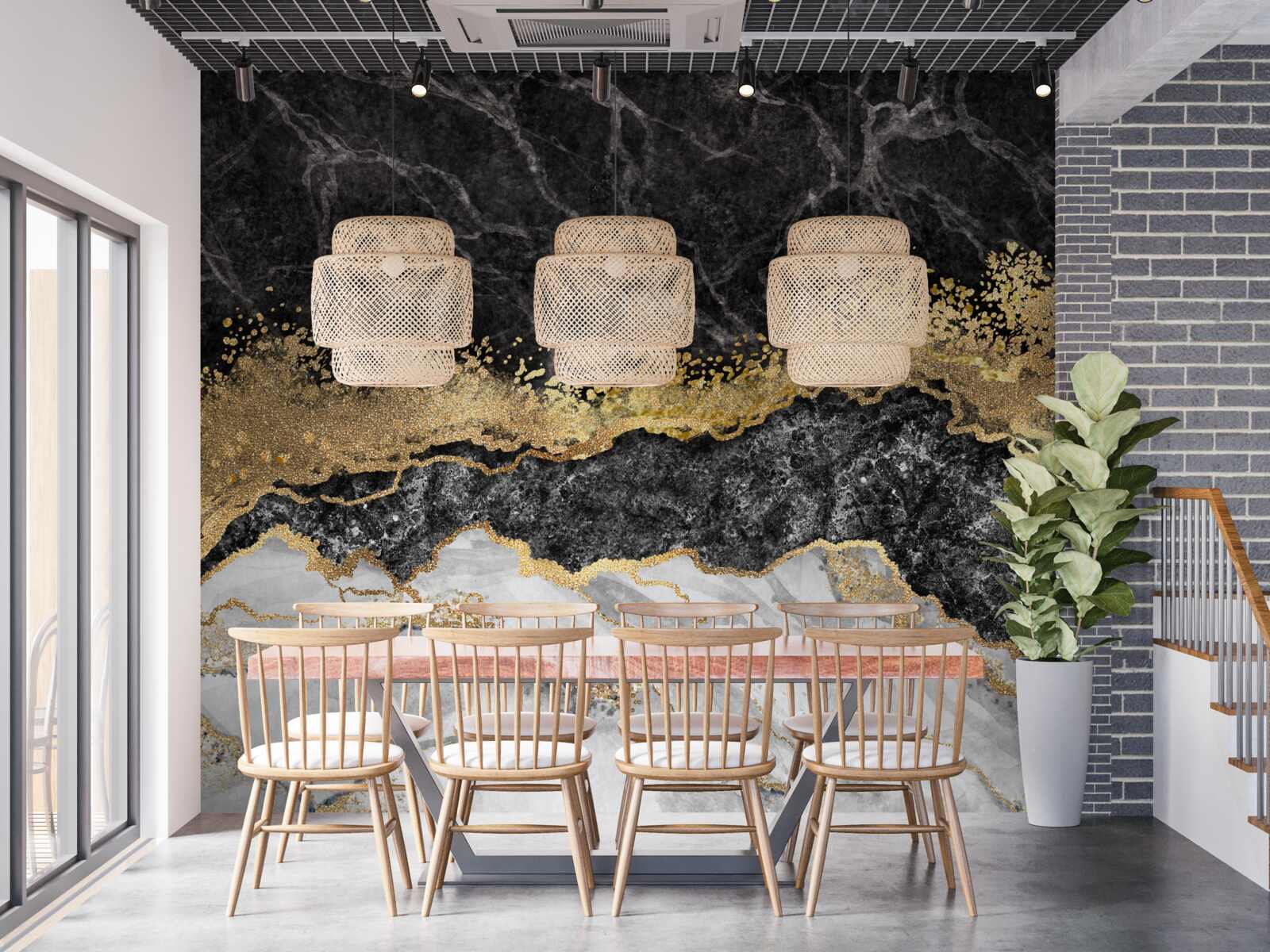 Fotobehang marmer met goud op zwarte achtergrond