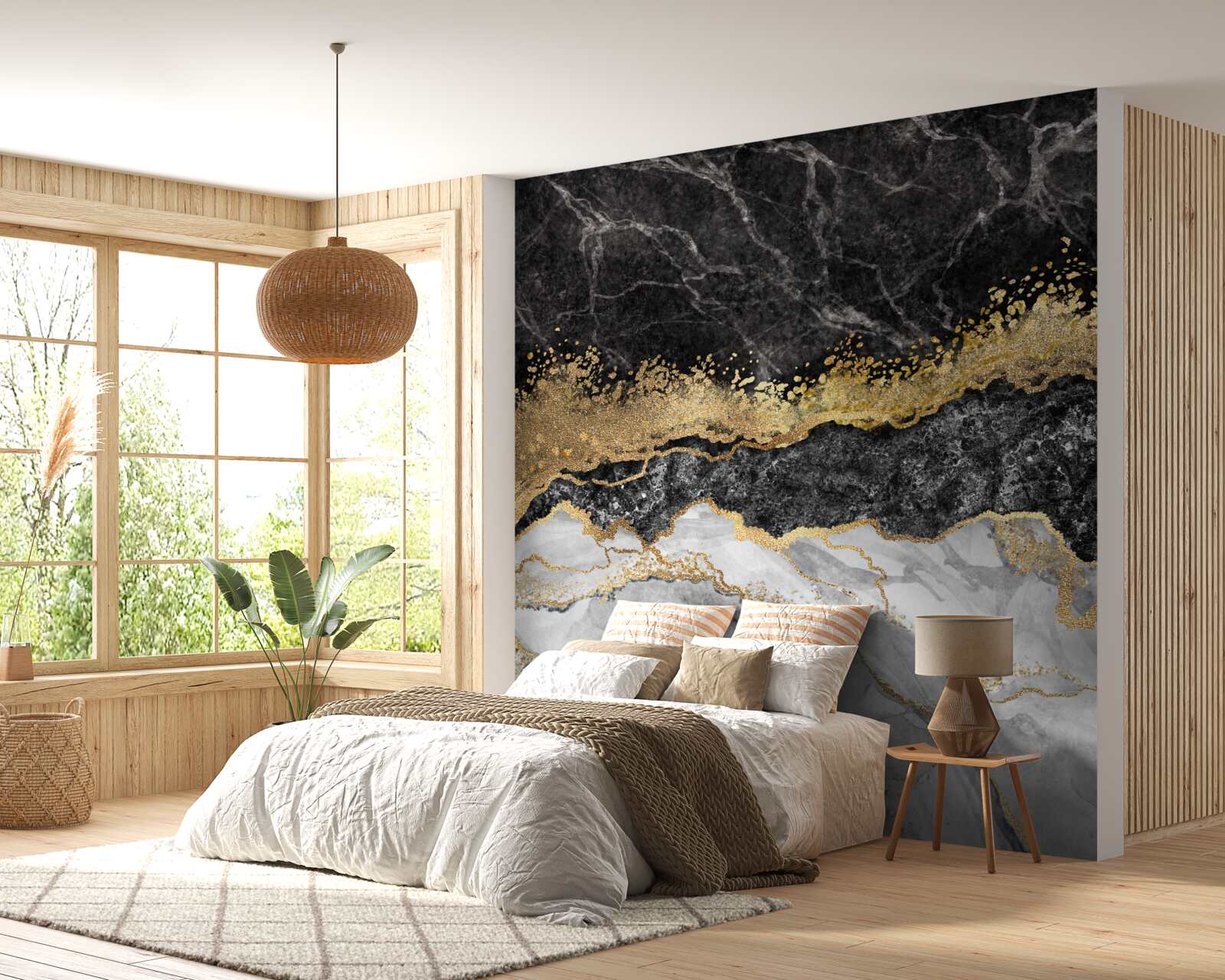 Fotobehang marmer met goud op zwarte achtergrond