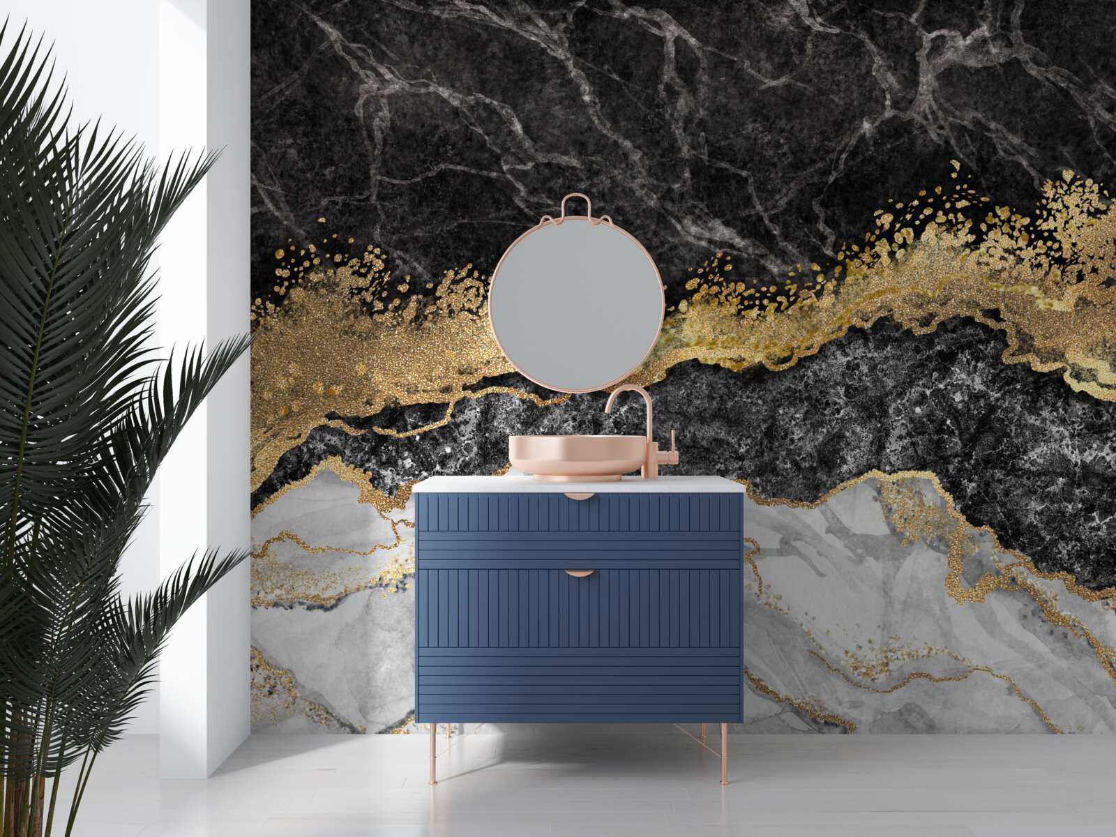 Fotobehang marmer met goud op zwarte achtergrond