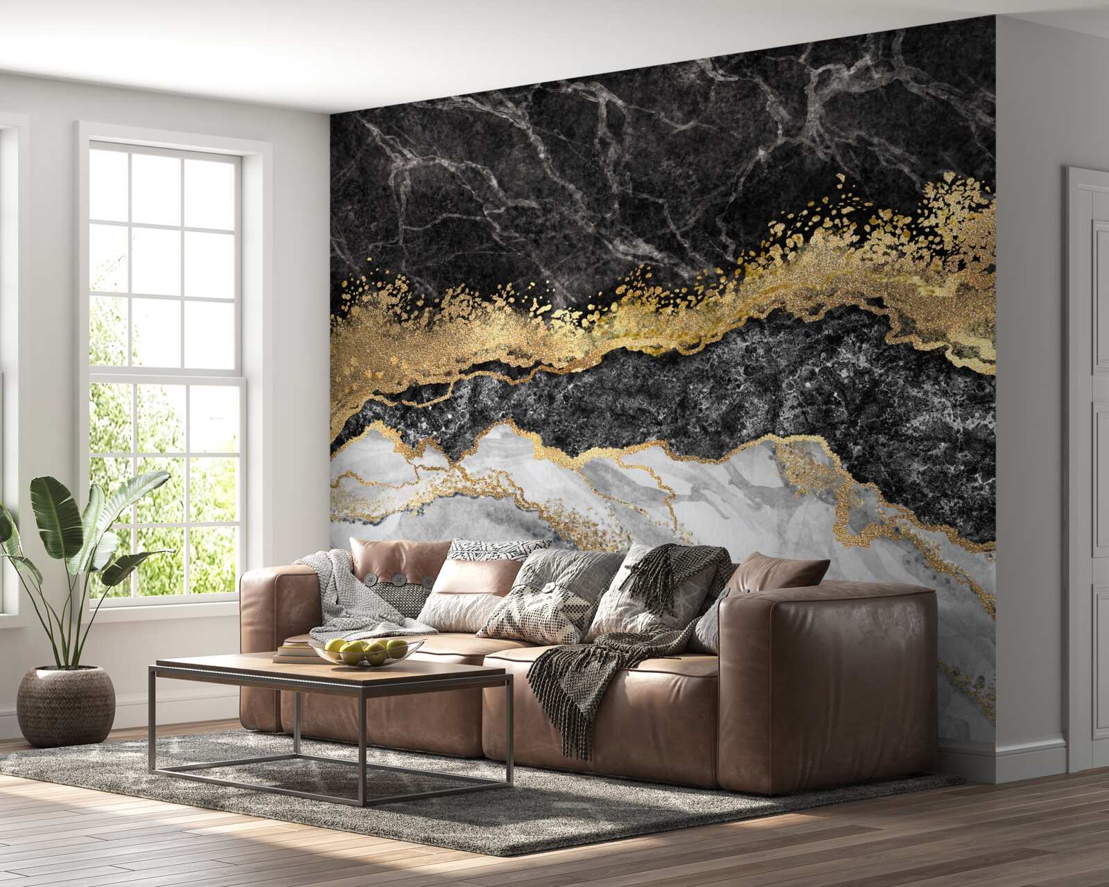 Fotobehang marmer met goud op zwarte achtergrond