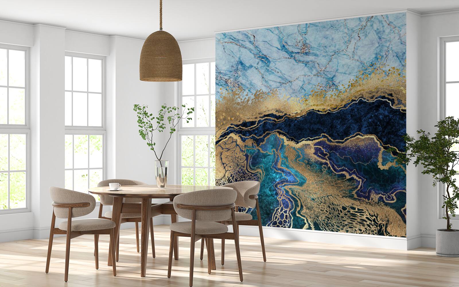 Fotobehang luxe blauw marmer met gouden adering