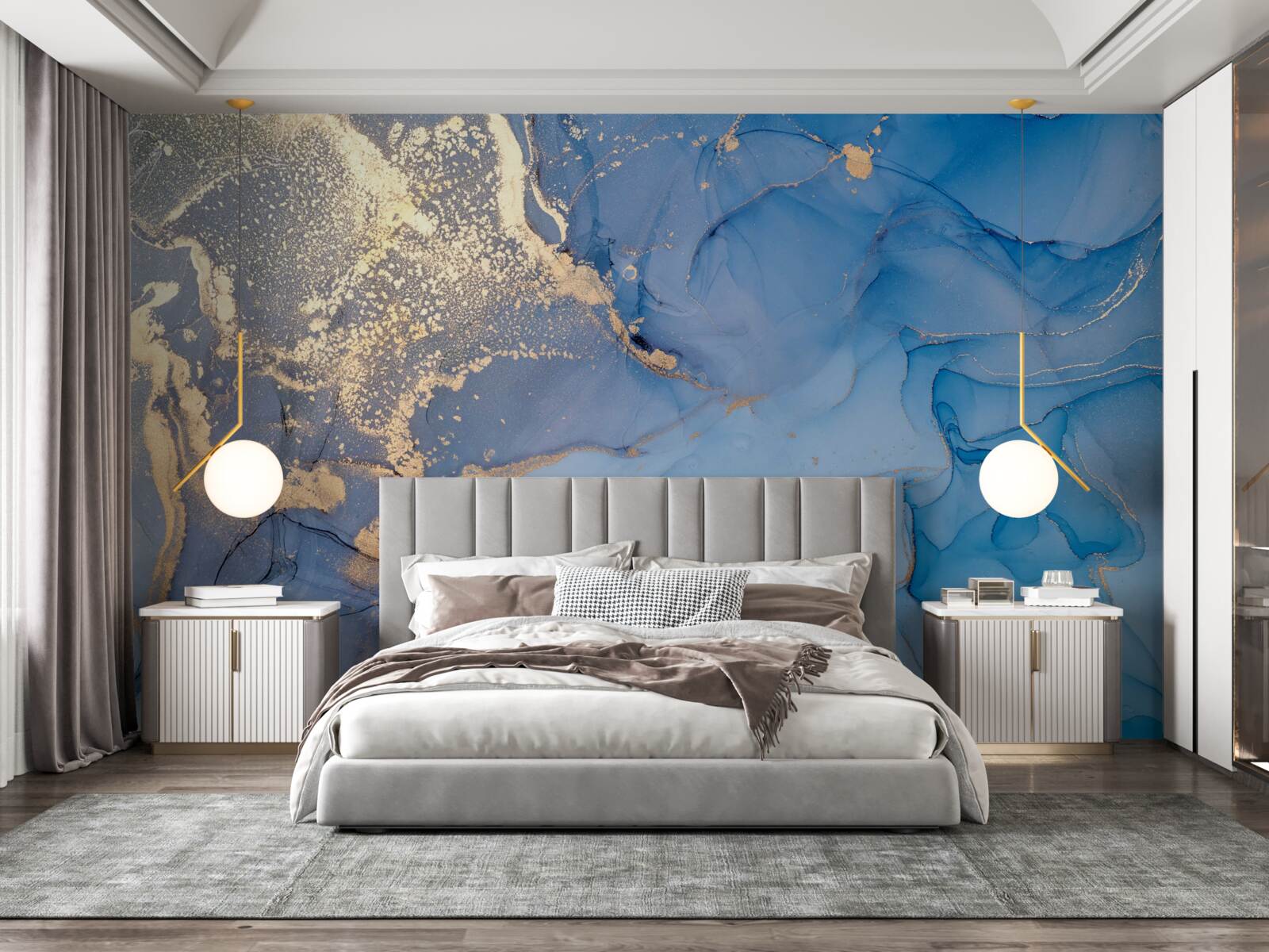 Fotobehang gouden vloeistof met blauw