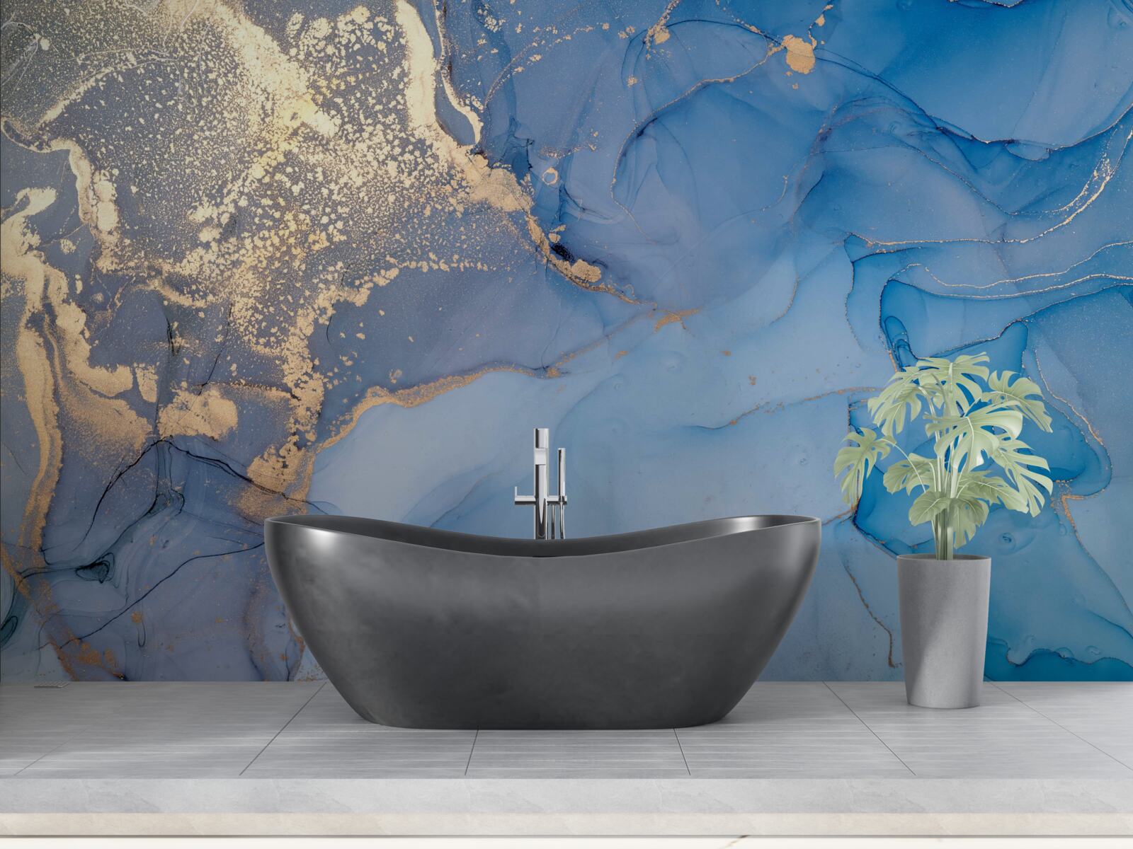 Fotobehang gouden vloeistof met blauw