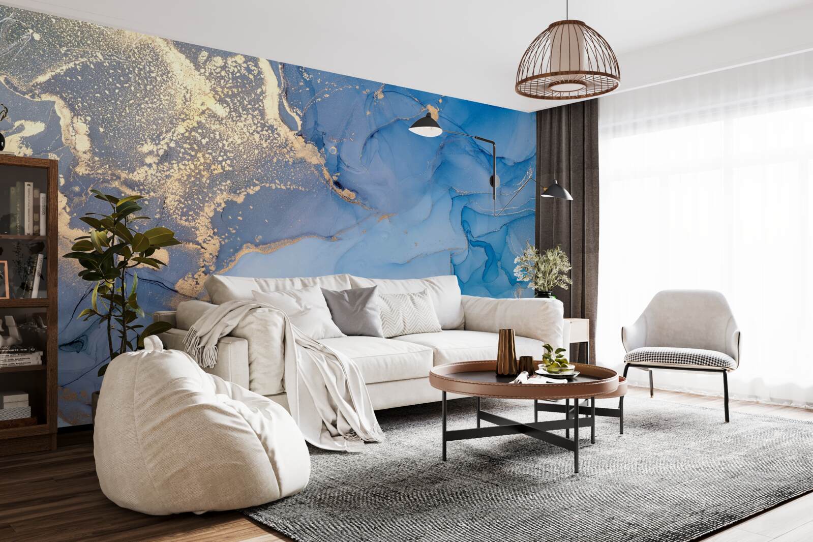 Fotobehang gouden vloeistof met blauw