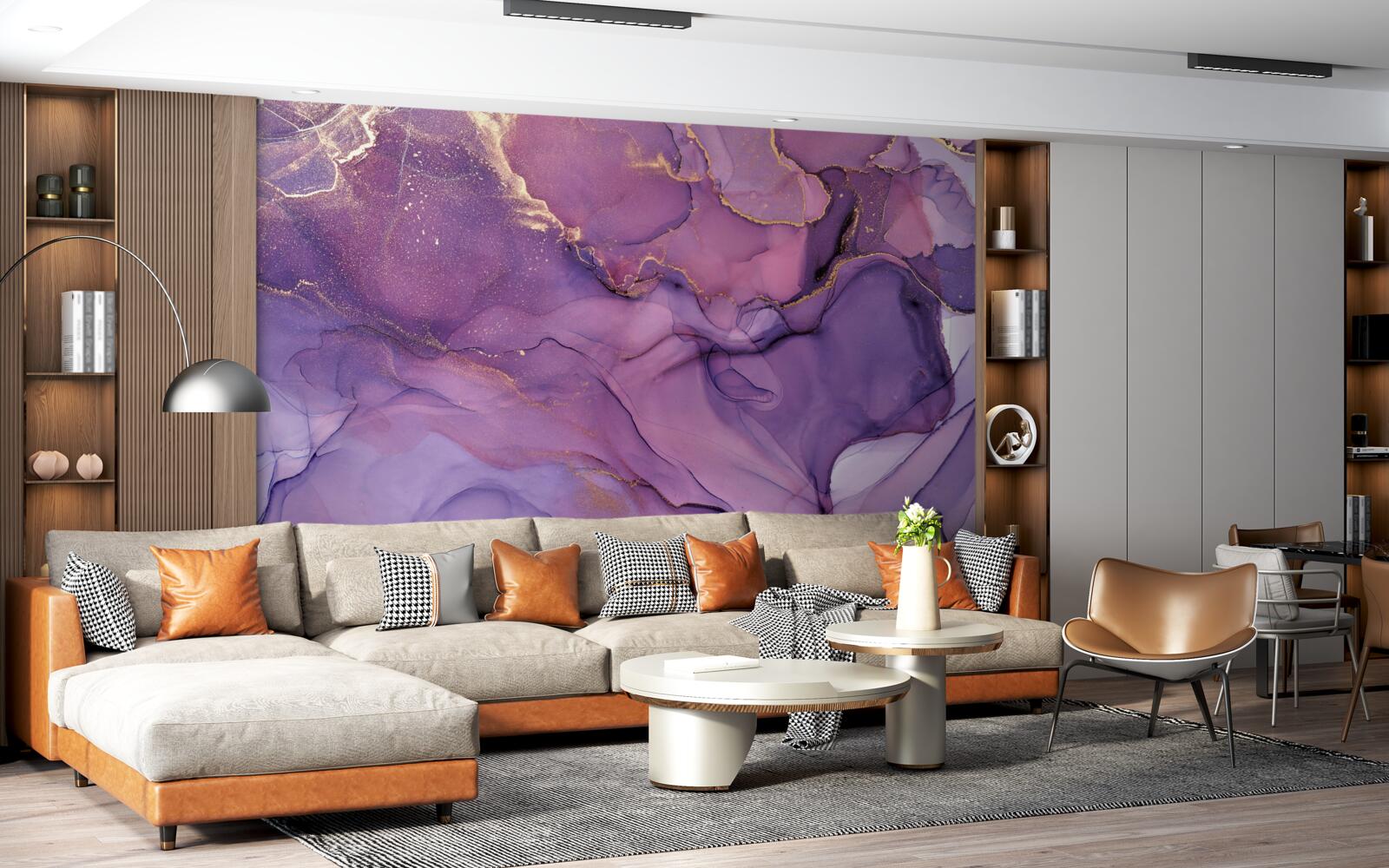 Fotobehang lila marmeren achtergrond met gouden elementen