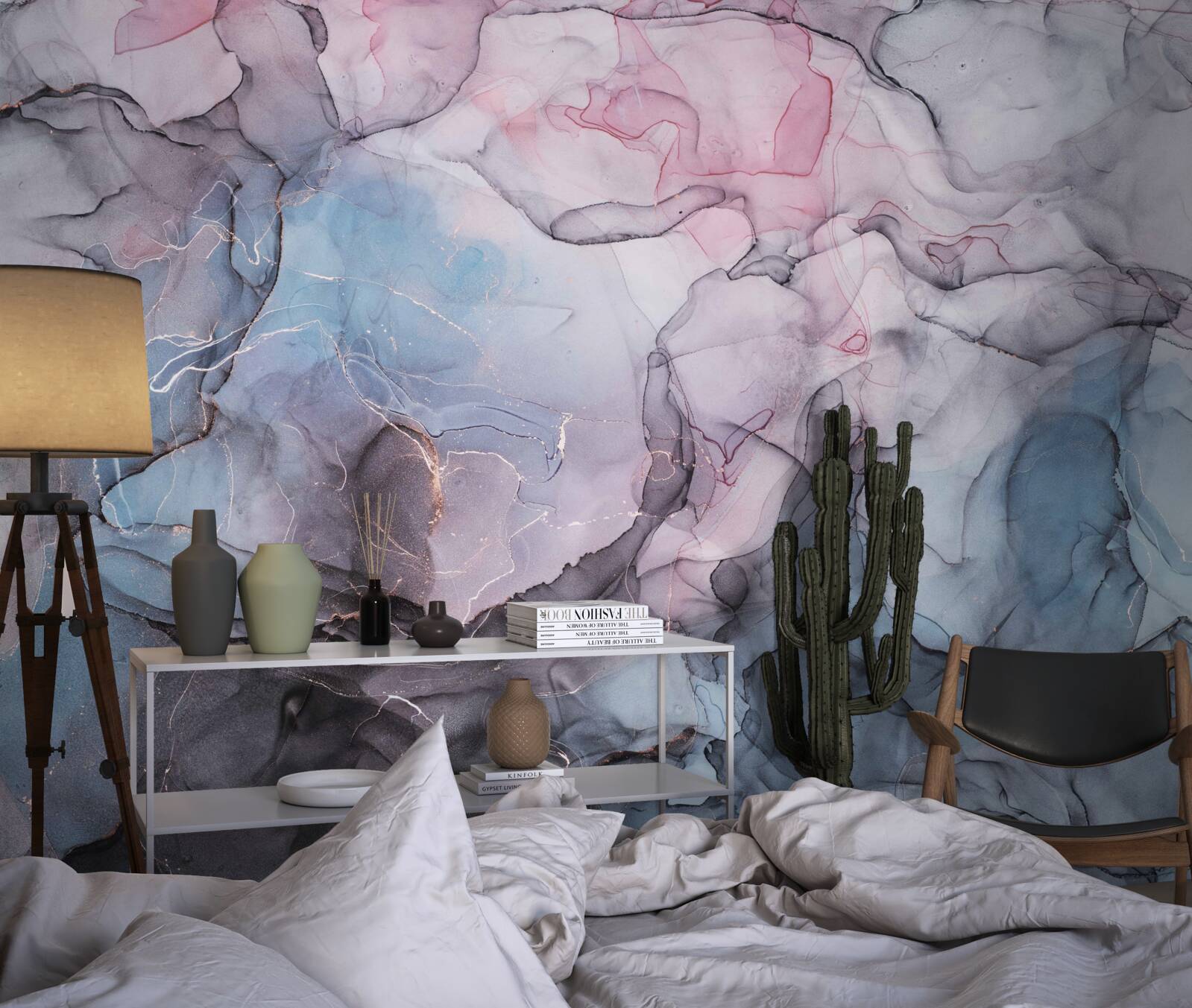 Fotobehang abstract marmer in roze en blauwe tinten