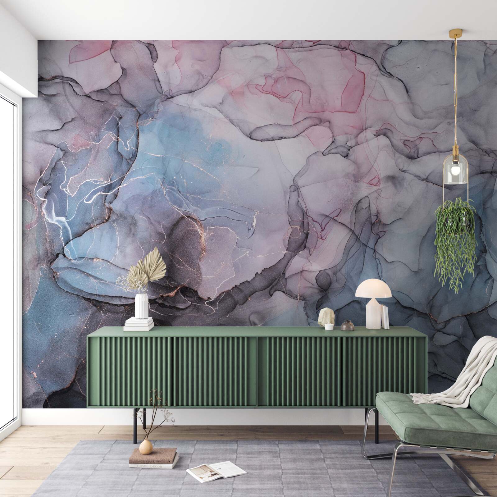 Fotobehang abstract marmer in roze en blauwe tinten