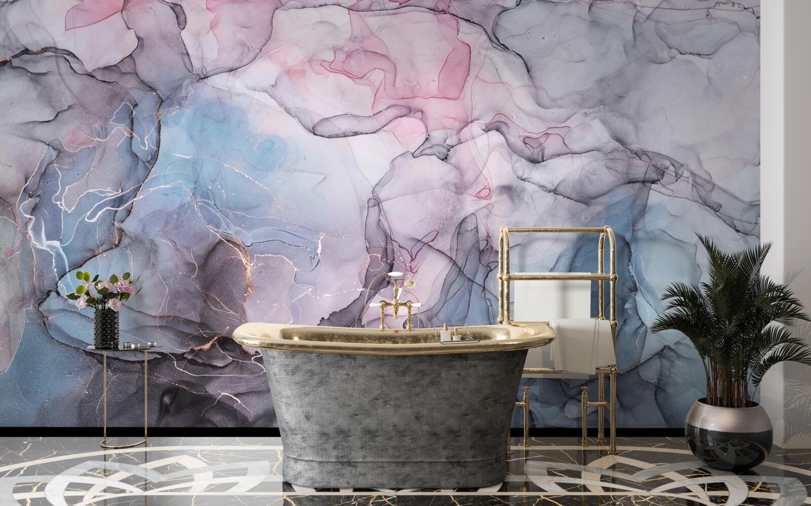 Fotobehang abstract marmer in roze en blauwe tinten