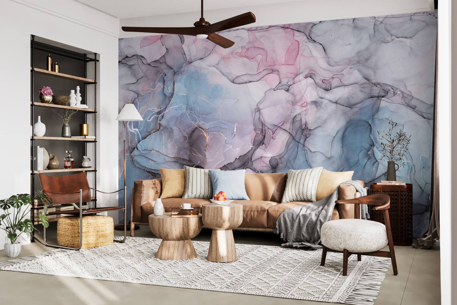 Fotobehang abstract marmer in roze en blauwe tinten