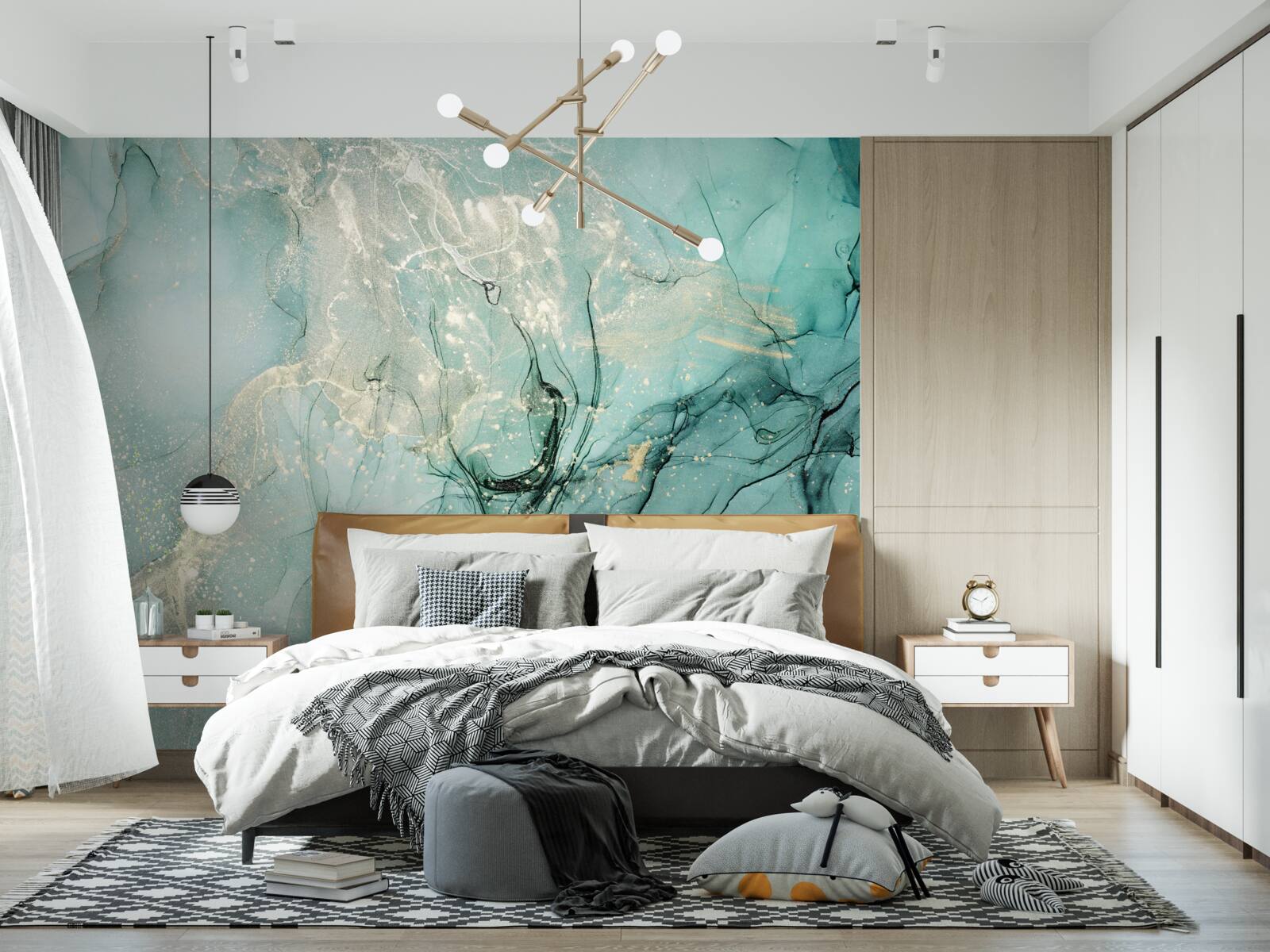 Fotobehang vrij stromend groen en wit