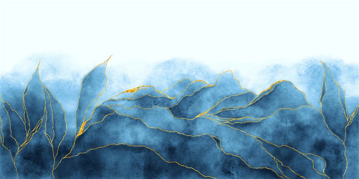 Fotobehang aquarelbladeren in blauwtinten