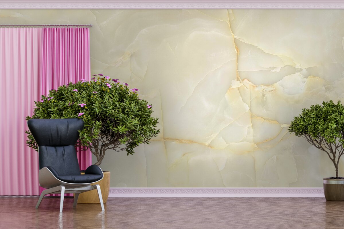 Fotobehang beige onyx porseleinen tegels