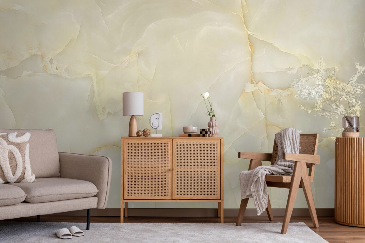 Fotobehang beige onyx porseleinen tegels