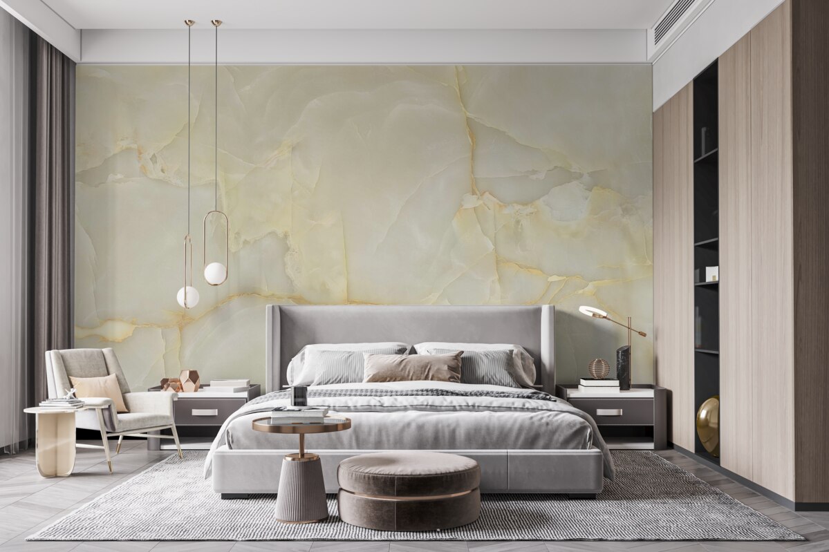 Fotobehang beige onyx porseleinen tegels