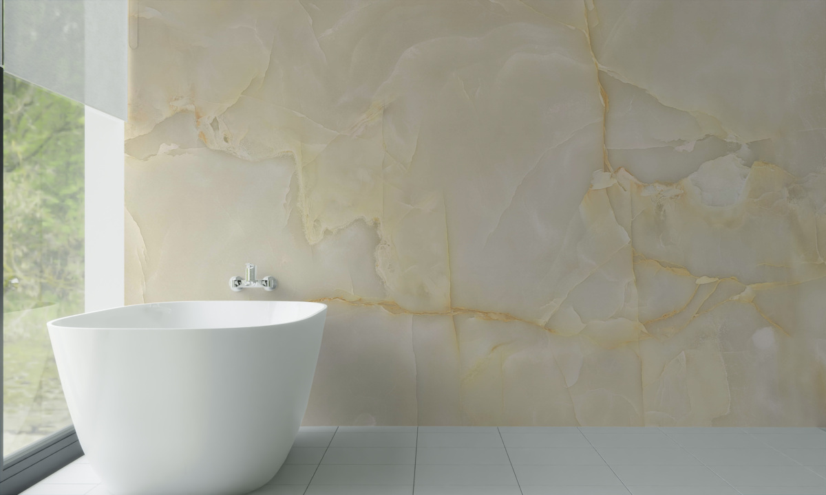 Fotobehang beige onyx porseleinen tegels